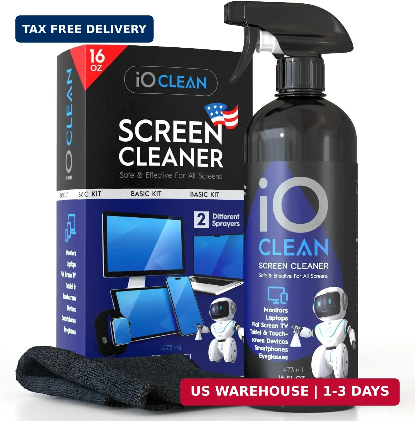 iO CLEAN 16oz Screen Cleaner Spray - Best Large Cleaning Kit