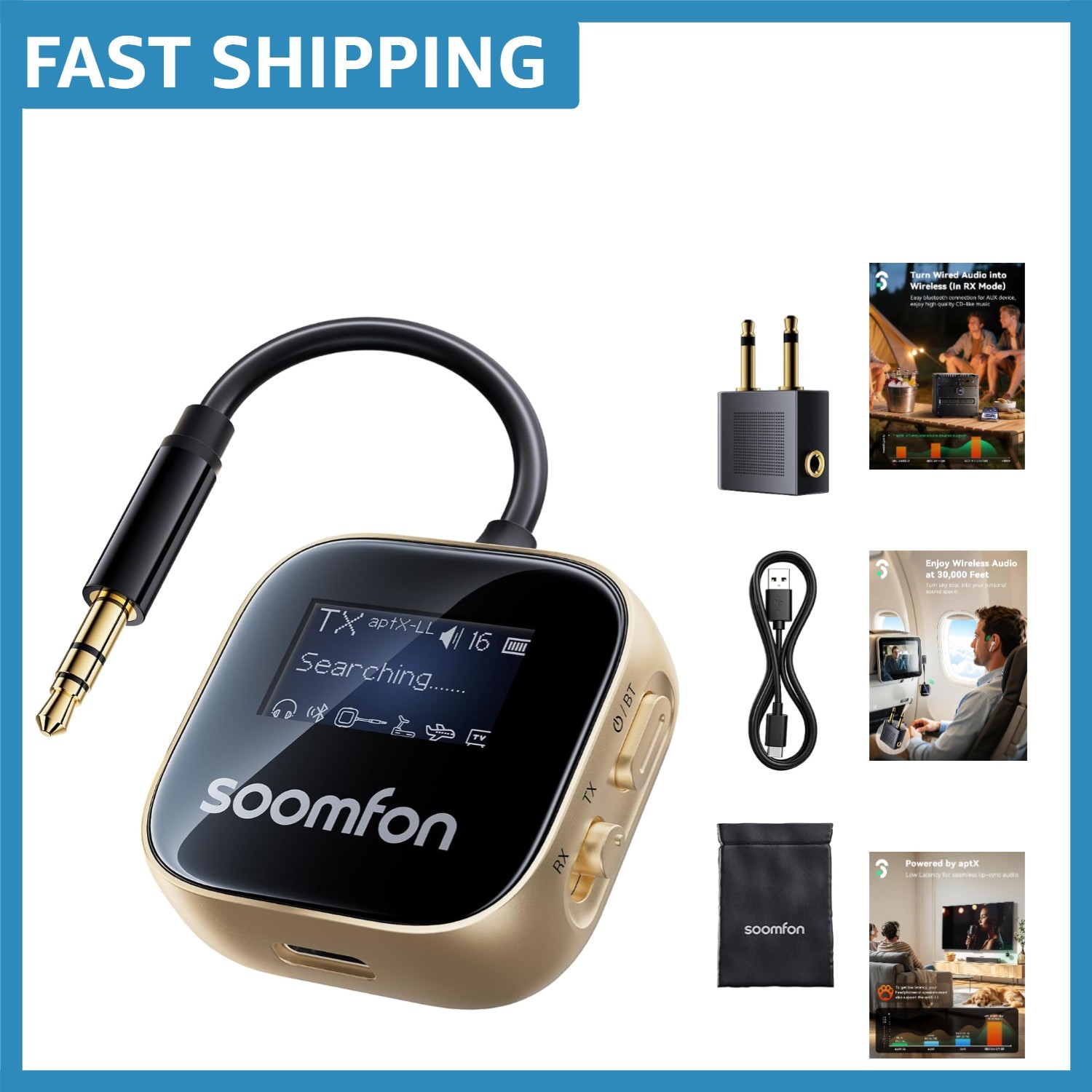 Versatile Bluetooth Transmitter & Receiver – Ideal for TV, Airplane, and PC Use