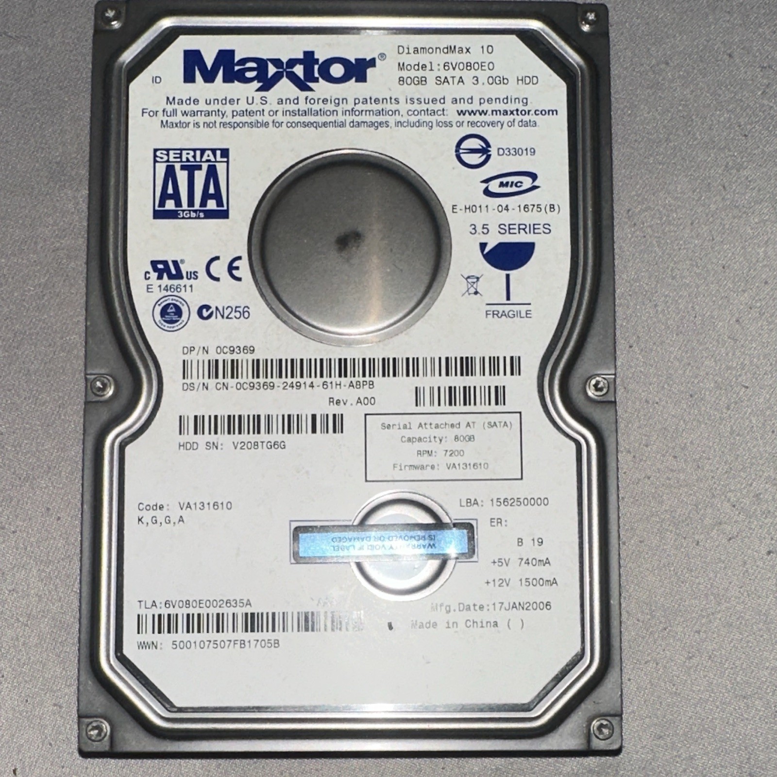 Maxtor DiamondMax 10 6V080E0 80GB 3.5" SATA I 7200RPM 8MB HDD