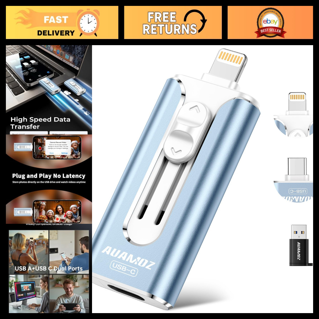 512GB Mini Dual Interface Flash Drive - Portable Memory Stick for iPhone, iPad,