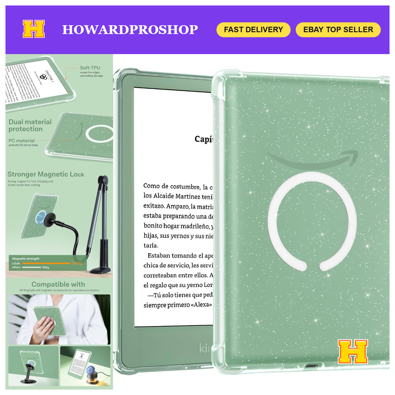 Magnetic Clear Case for 6" Kindle 2024/2022 (11th Gen) - Slim, Lightweight, Dura