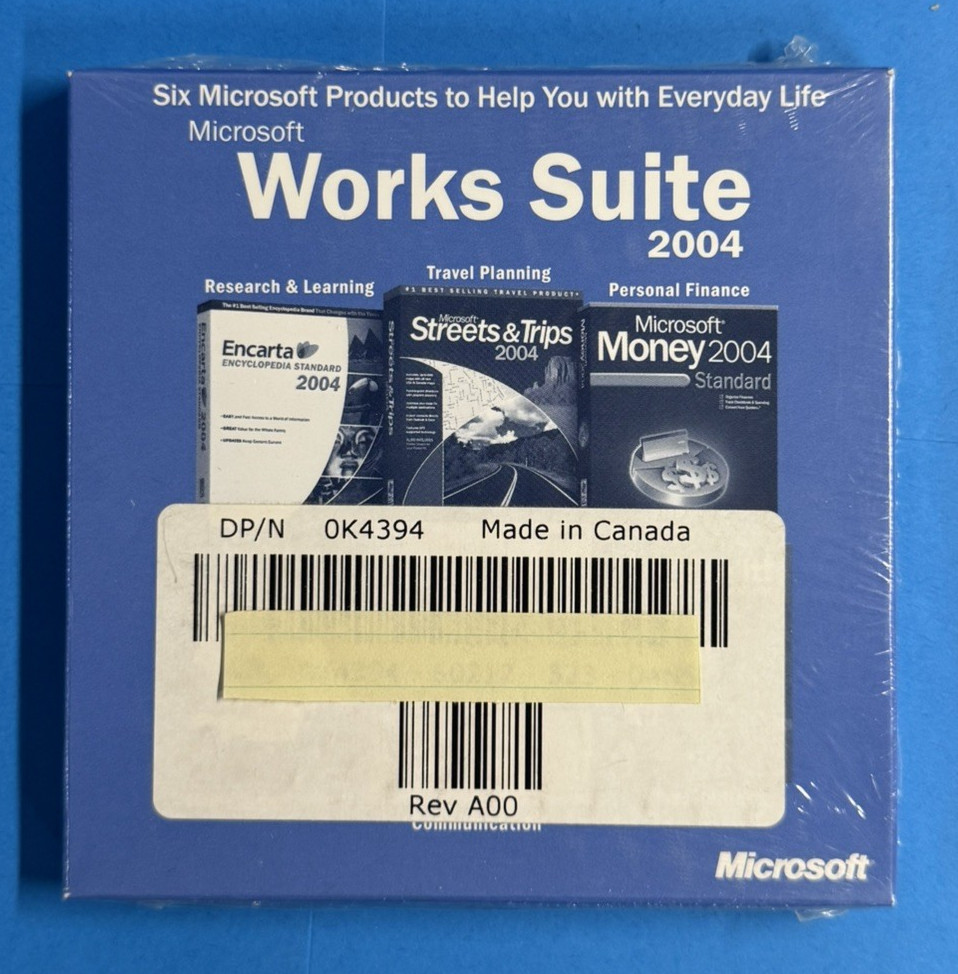 FACTORY SEALED Microsoft Works Suite 2004 PC Software Disc w/ Product Key