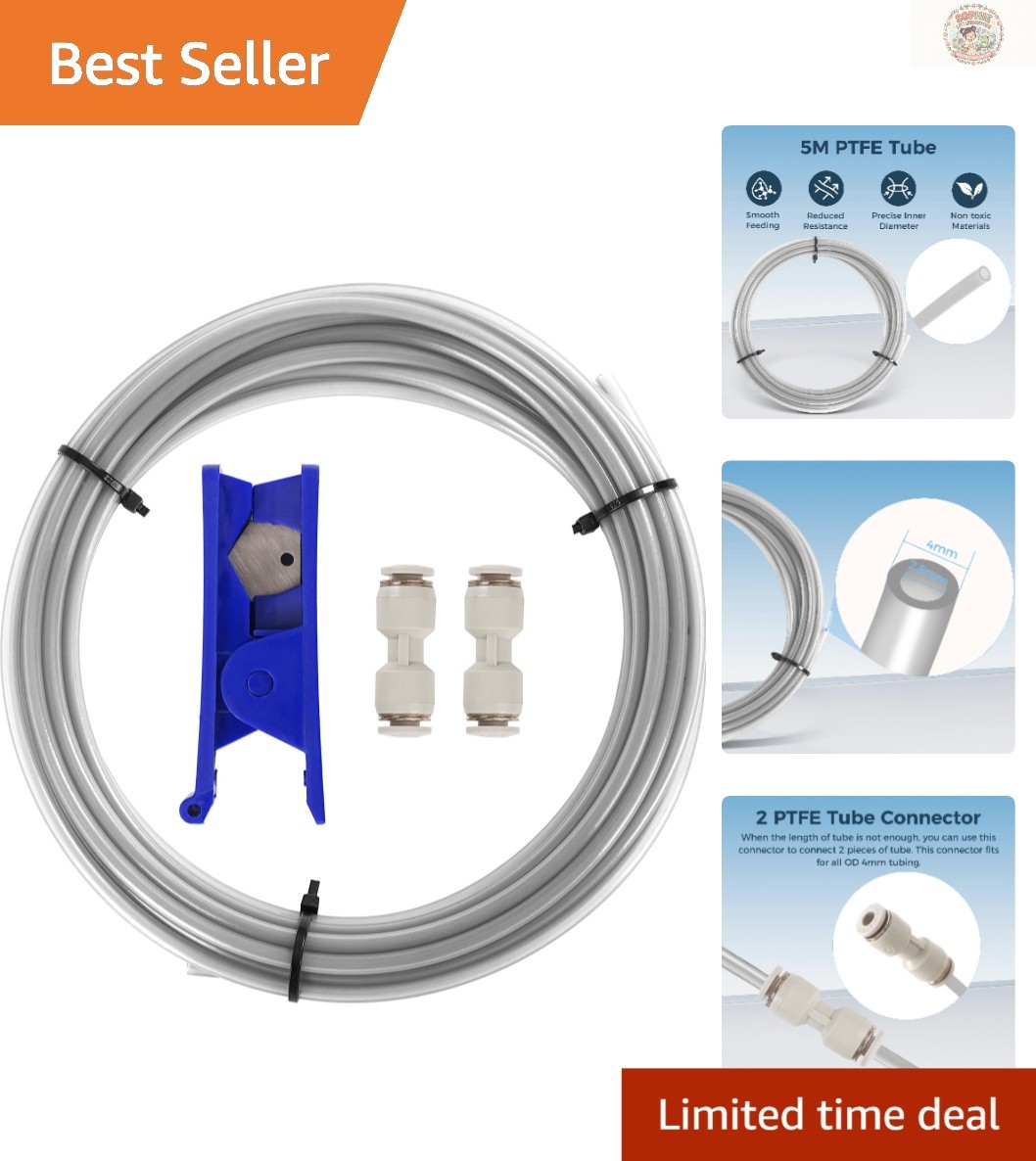 Durable 5M Gray PTFE Tubing for 3D Printing with Couplers and Sharp Cutter