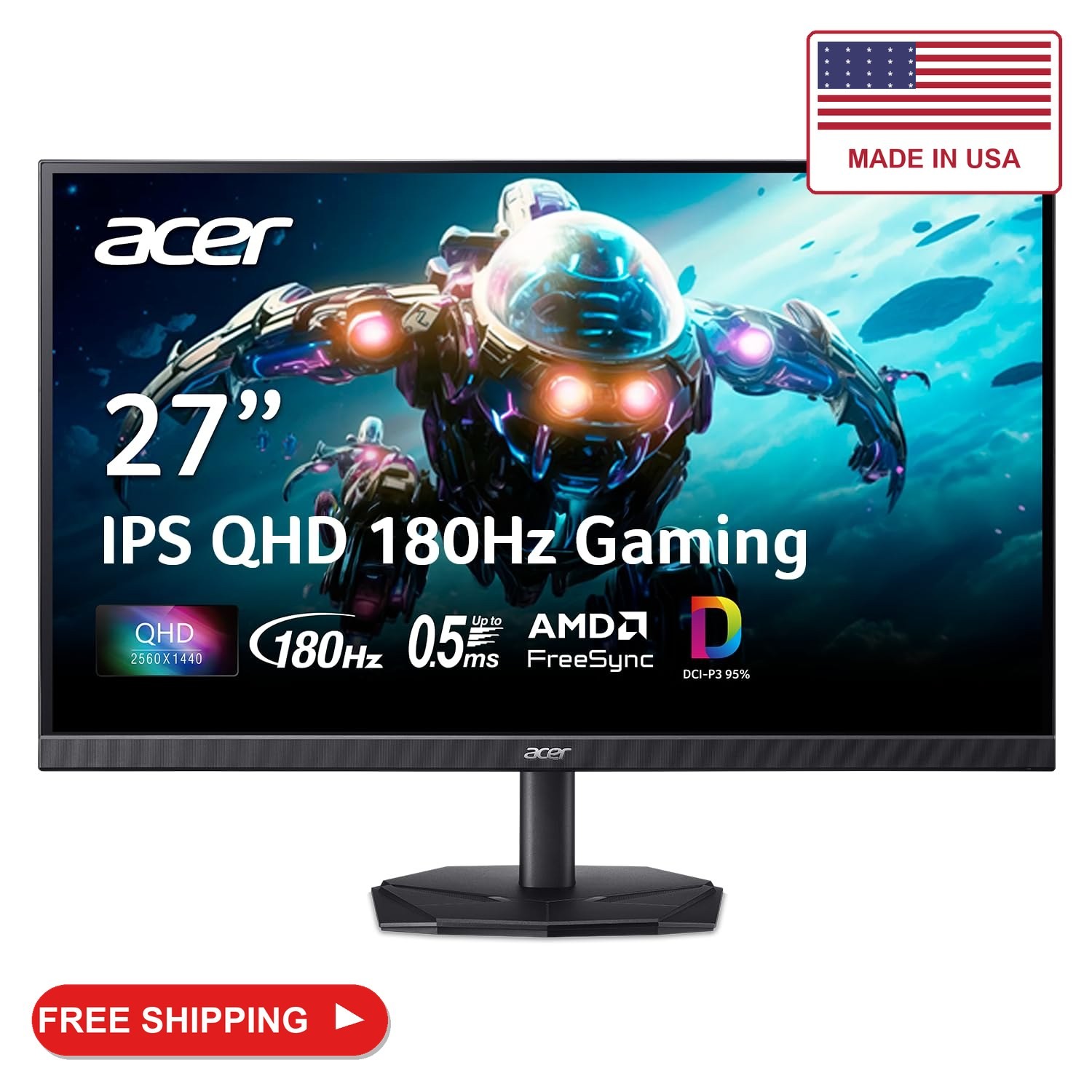 Acer Nitro 27in QHD 2560x1440 IPS 180Hz Gaming Monitor KG271U N3bmiipx