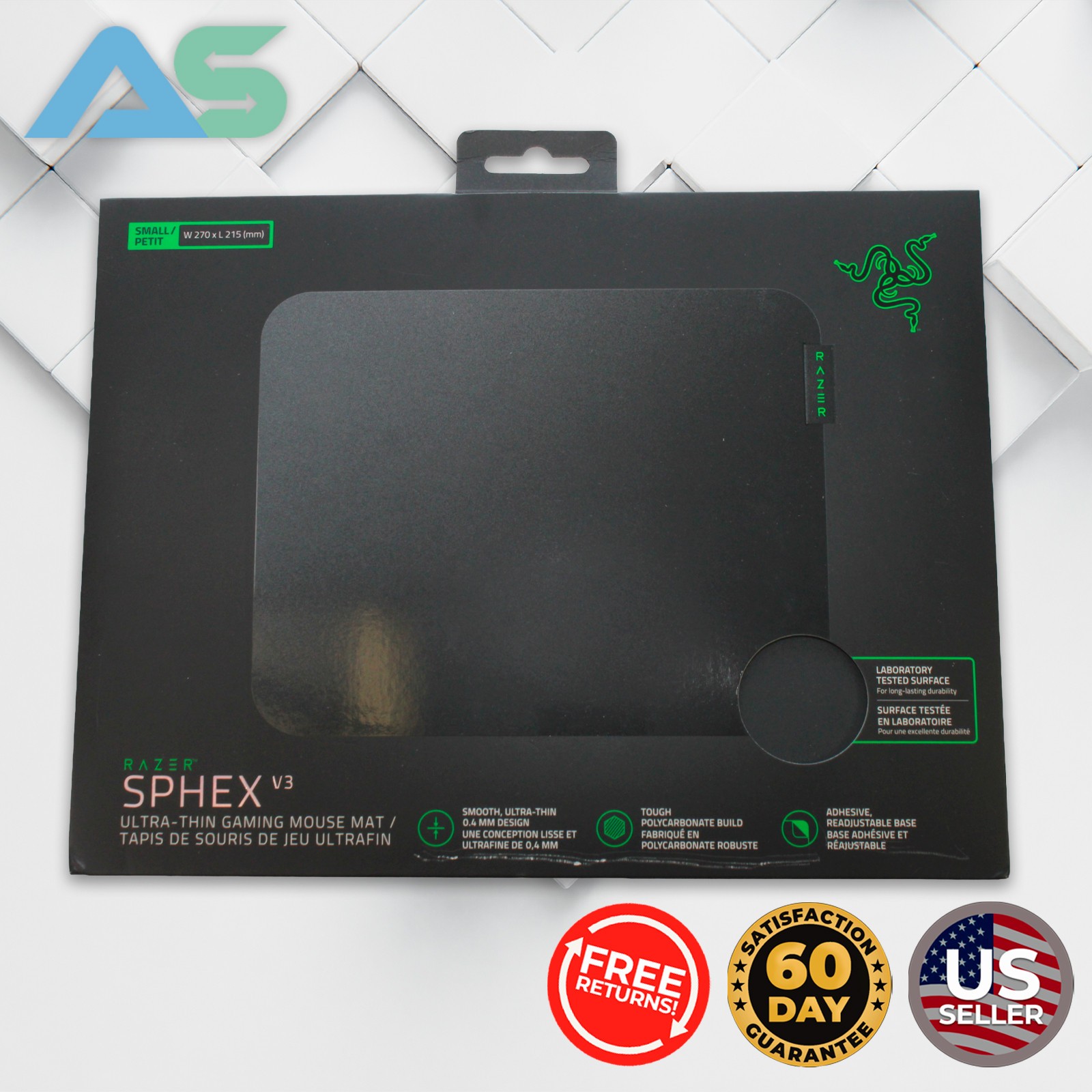 Razer Sphex V3 Smooth Ultra-Thin 0.4mm Gaming Mouse Mat Small /w Adhesive Base