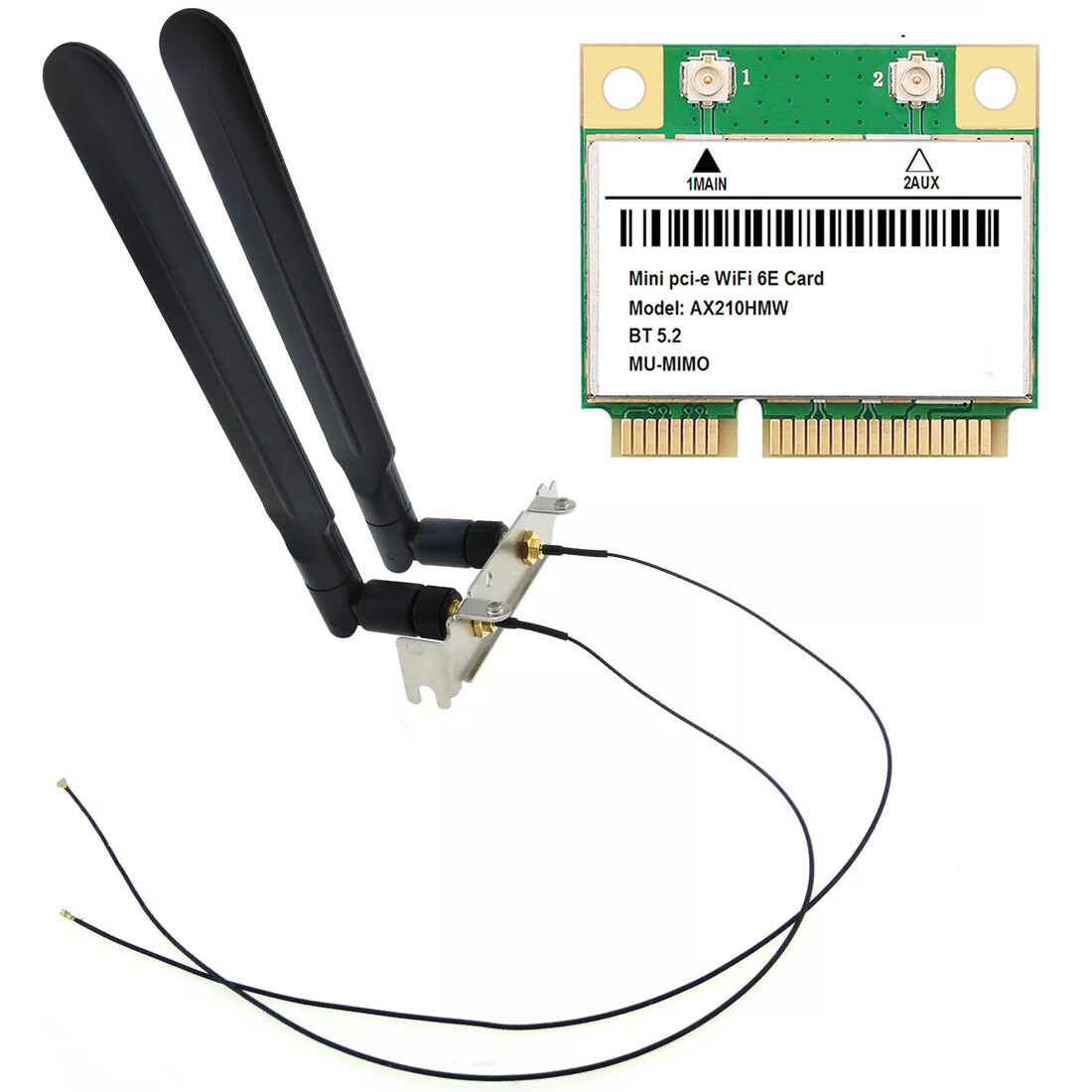 AX210 WiFi 6E Mini PCIe Network Card ITX PC Low Profile Bracket RP-SMA Antenna