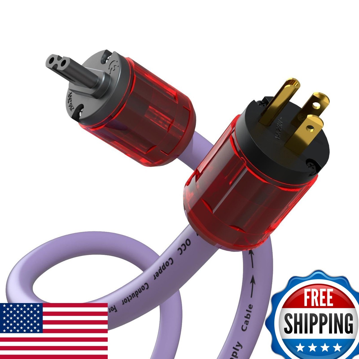 Preffair HiFi Purple IEC Power Cable OCC Copper AC Mains Supply Power Cord 24K