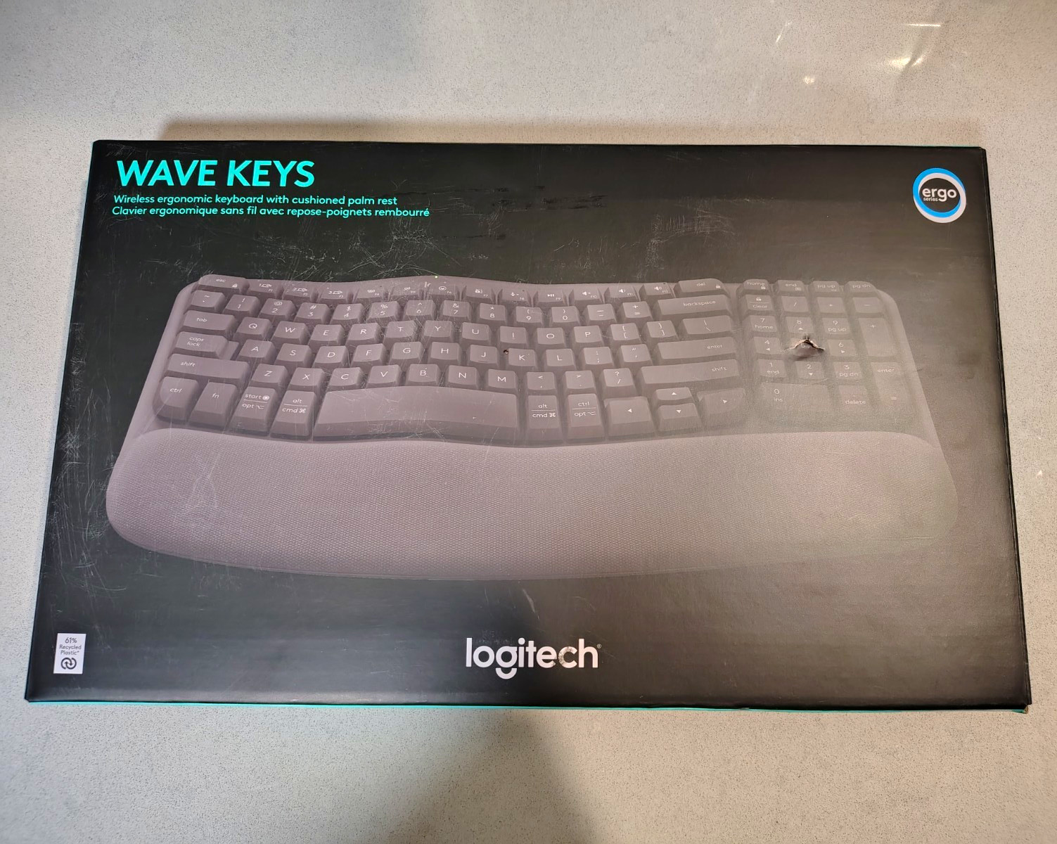 Logitech Wave Keys Wireless Bluetooth Ergonomic Keyboard Palm Rest Gray