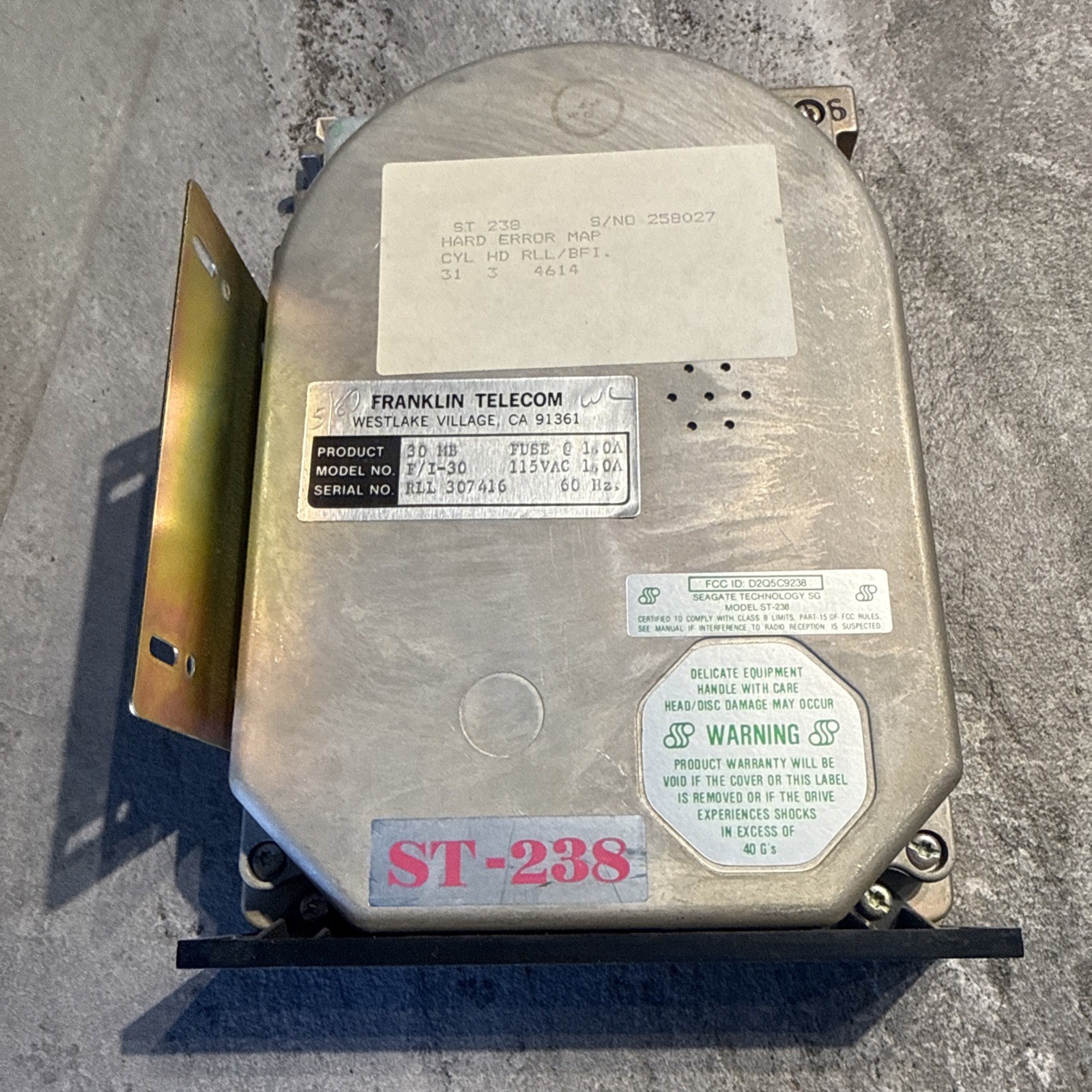 Seagate ST-238 5 1/4" vintage hard drive IBM PC  UNTESTED