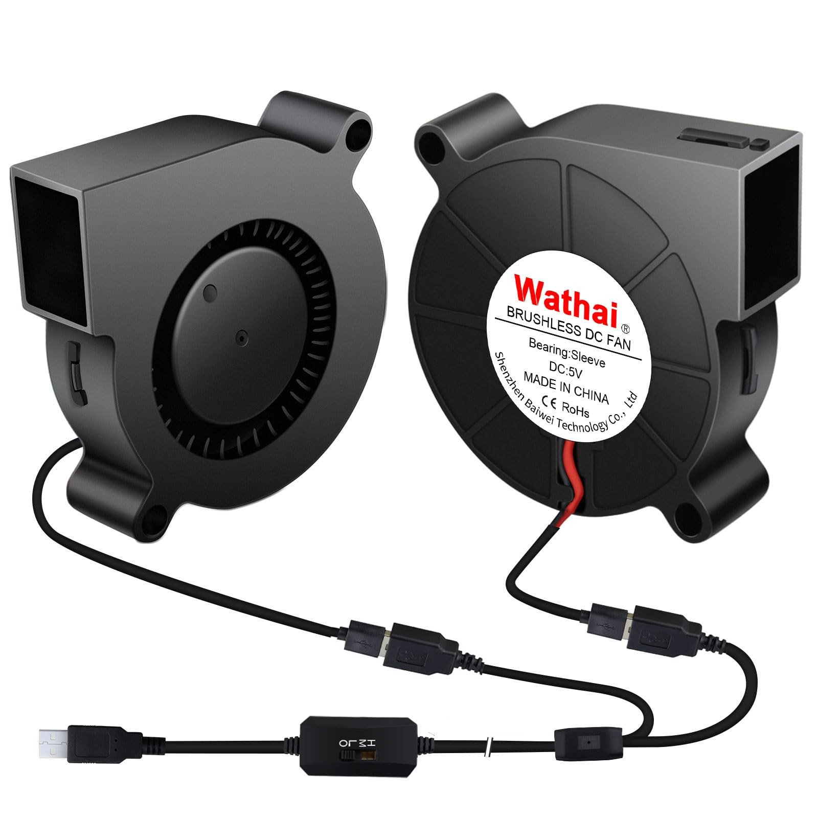 Wathai 2PCS 50mm x 15mm 5V USB Blower Fan 5015 Brushless Cooling Fans