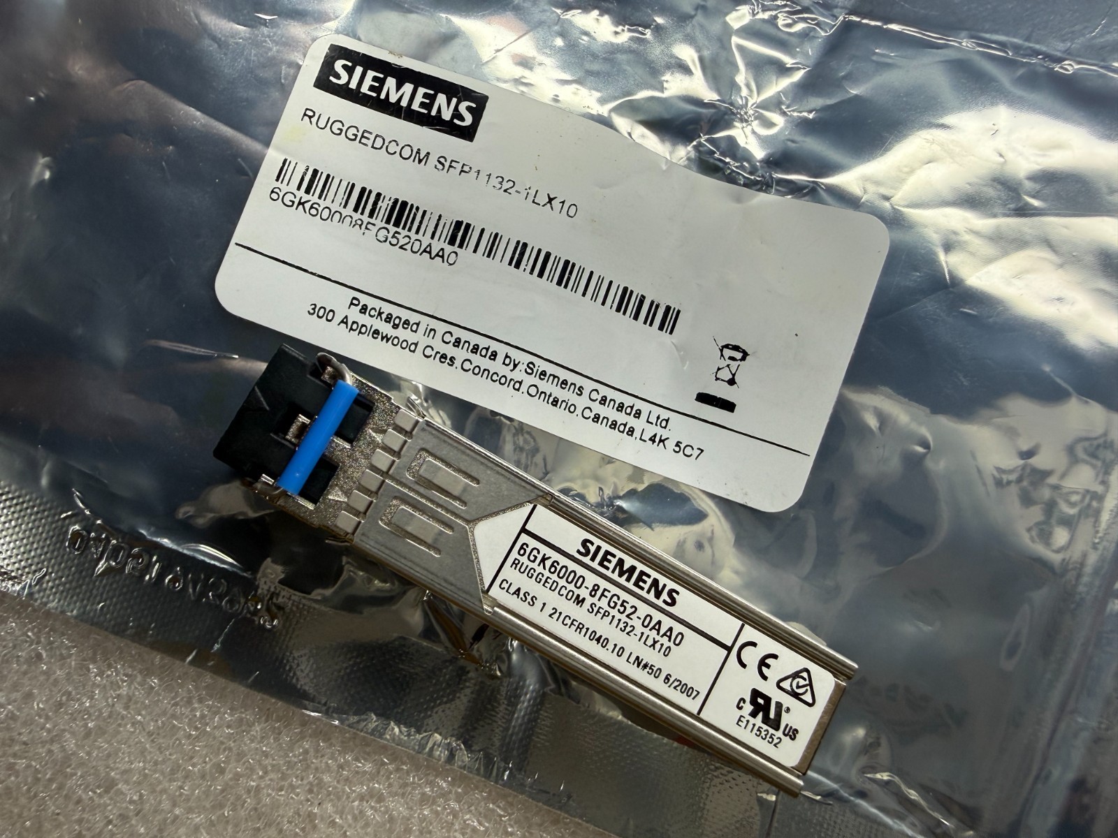 SIEMENS RUGGEDCOM SFP1132‑1LX10 6GK6000‑8FG52‑0AA0 SFP 1000BASE‑LX