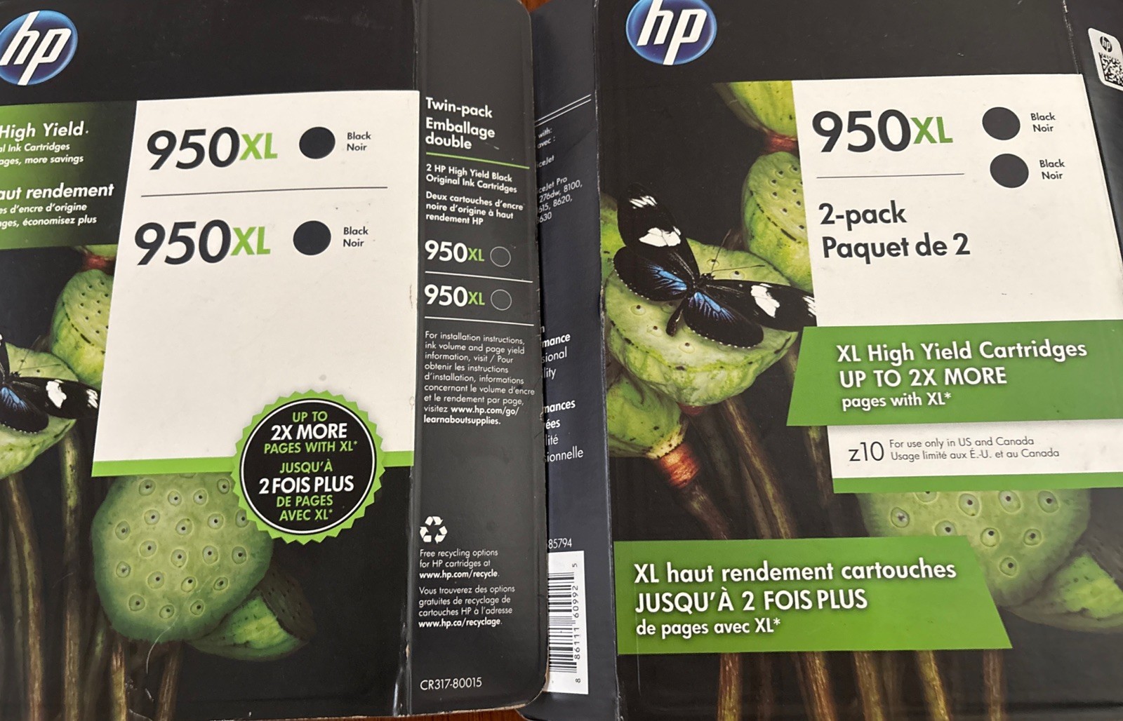 2 HP 950XL Black Ink Cartridges Pack Of 2 Sealed Genuine OEM exp 2018 &2020