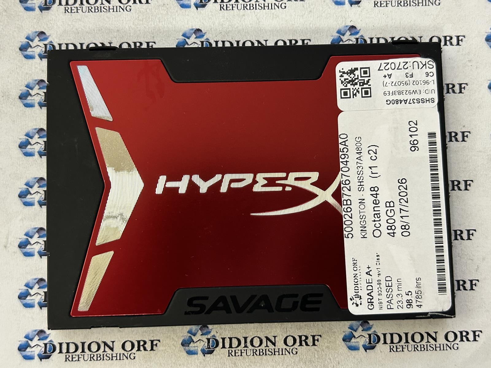 KINGSTON HYPERX SAVAGE 480GB 2.5" SATA SSD SHSS37A480G, Grade A+, SKU 27027