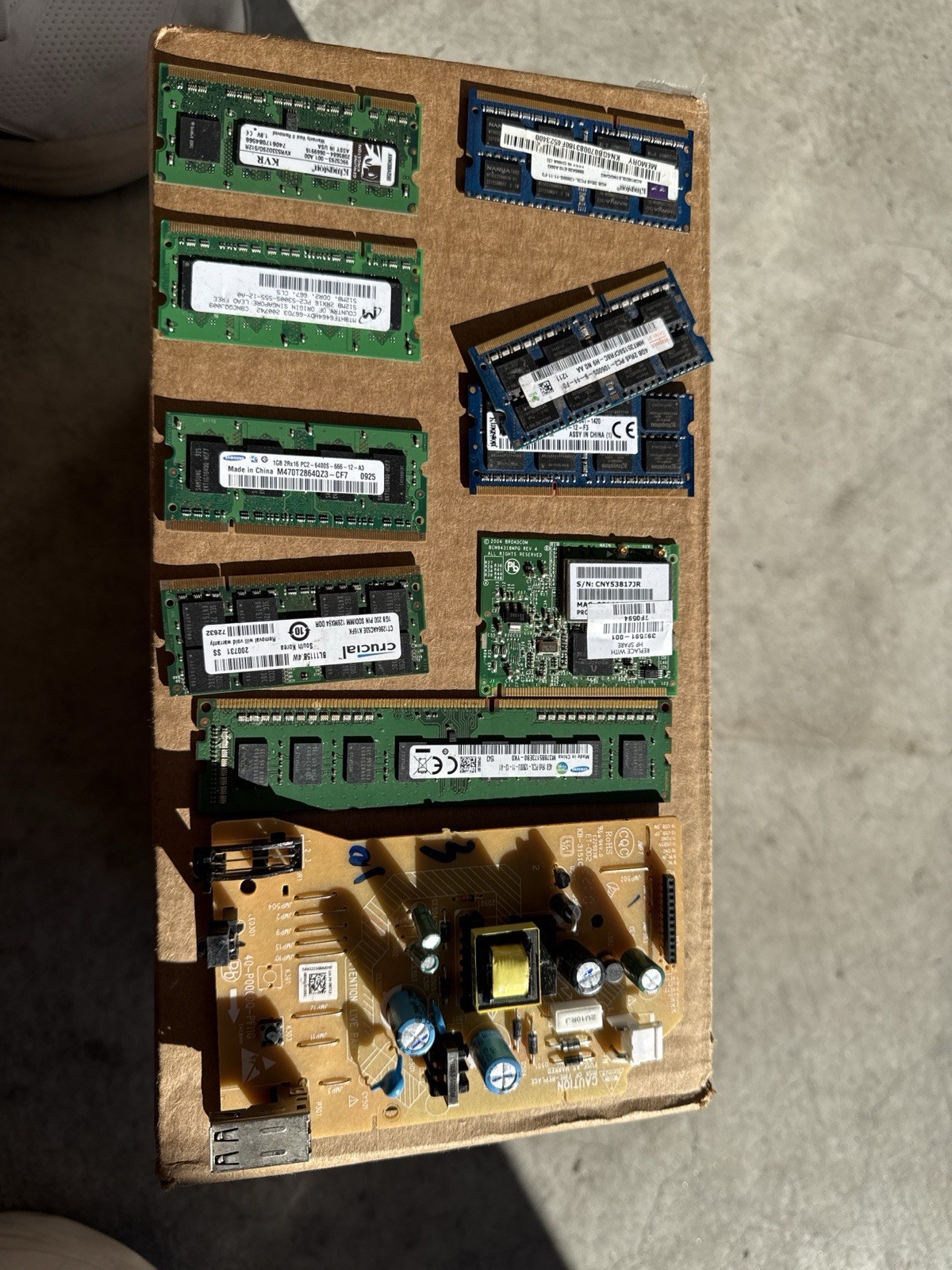 Lot of Laptop & Desktop RAM + Network Card + Electronic Control Boards Sold Asis