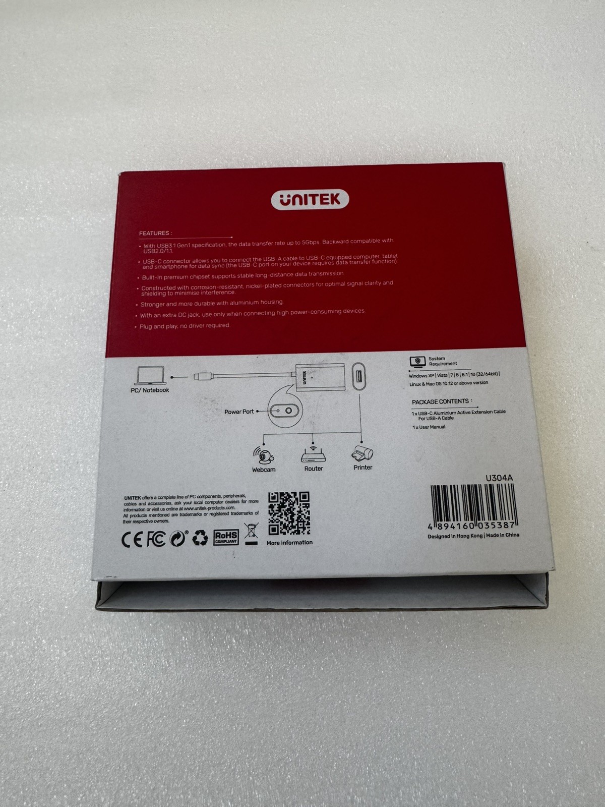 4894160035387 Unitek U304A wzmacniacz sygnału USB-C na USB(A) 5M UNITEK