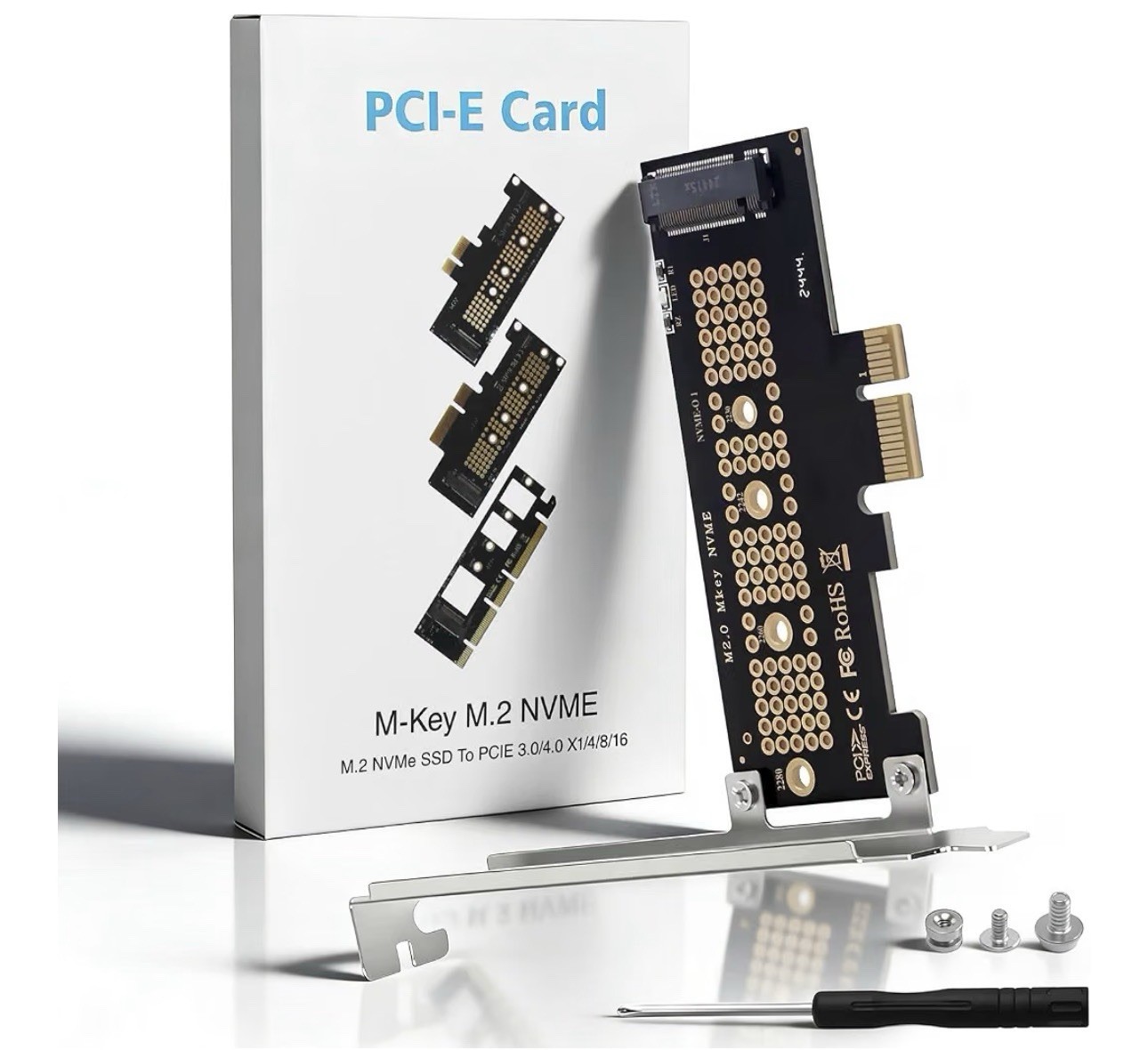 PCIe x1 M.2 NVMe SSD Adapter, M-Key, PCIe 3.0/4.0, Low Profile & Full PCIE-X1