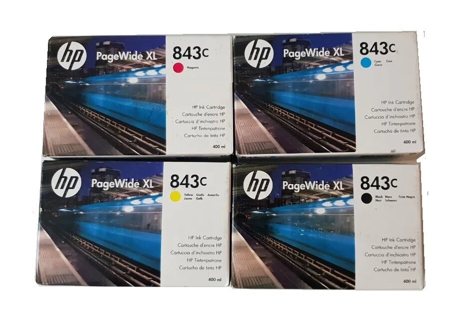 HP 843C PageWide XL Ink 400ml CMYK Set of 4 Brand New OEM Sealed 