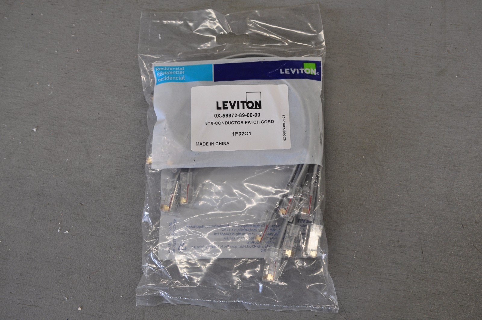 LEVITON 0X-58872-89-00-00 8" 8-Conductor Flat Patch Cord 6-Pack NEW IN PACKAGE