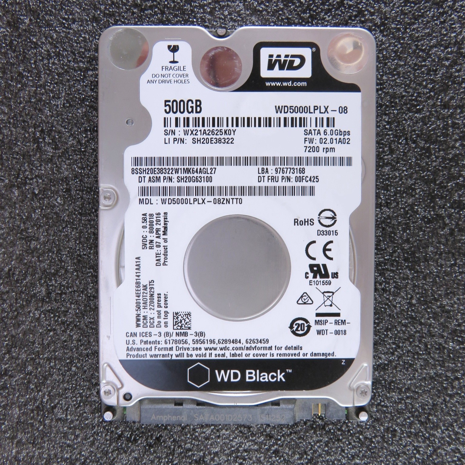 WD Black 500 GB SATA III Hard Drive / 2.5" / 7200 RPM / 32 MB Cache...Rated Good