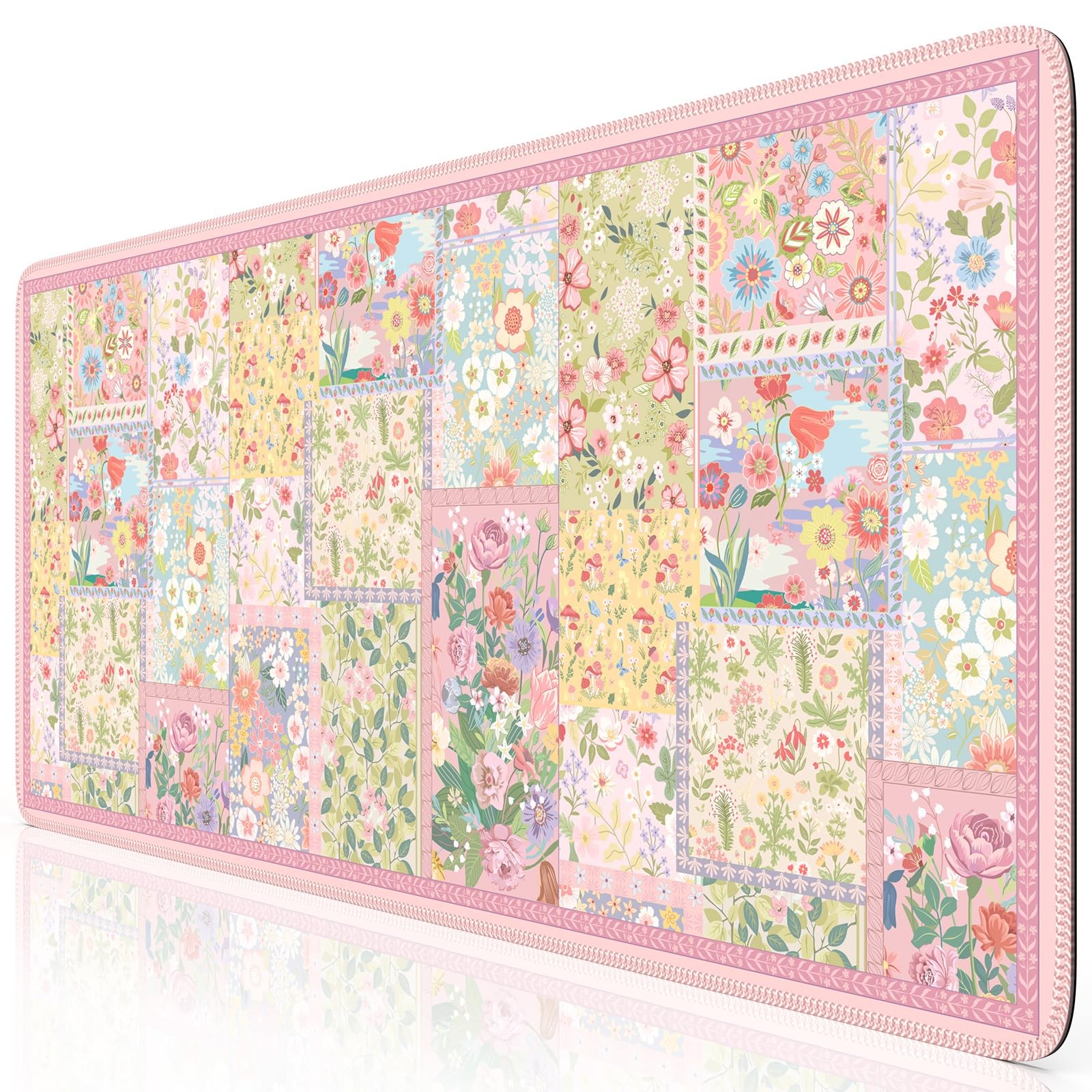 Pink Desk Mat for Keyboard and Mouse, Large Mouse Pad, Floral Desk Pad, Anti-