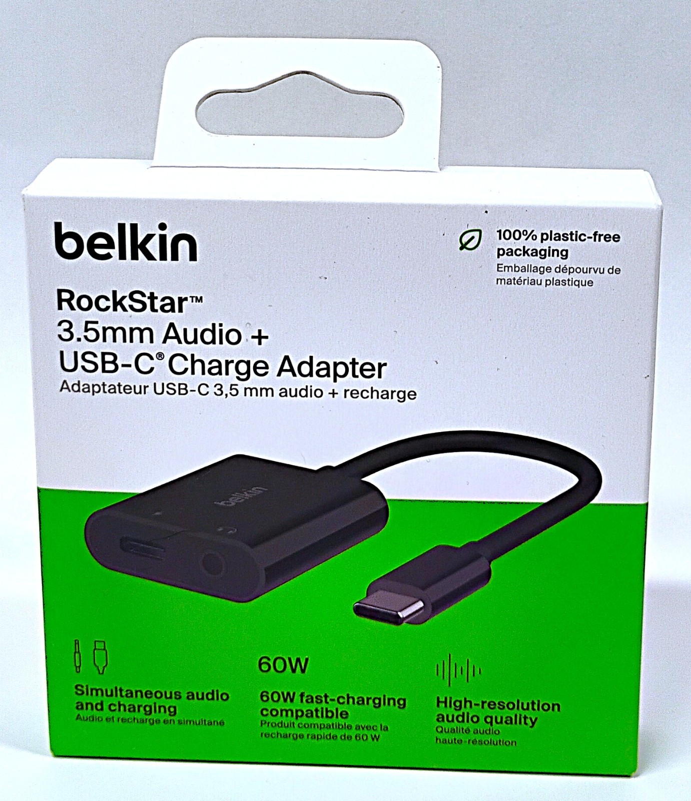 Belkin RockStar 3.5mm Audio + USB-C Charge Adapter 60W NPA004btBK NEW