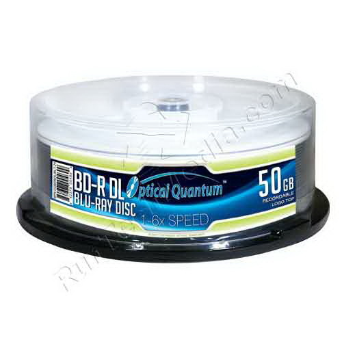 25 Optical Quantum 6x 50GB Blu-ray Double Layer BD-R DL Logo Top OQBDRDL06LT-25