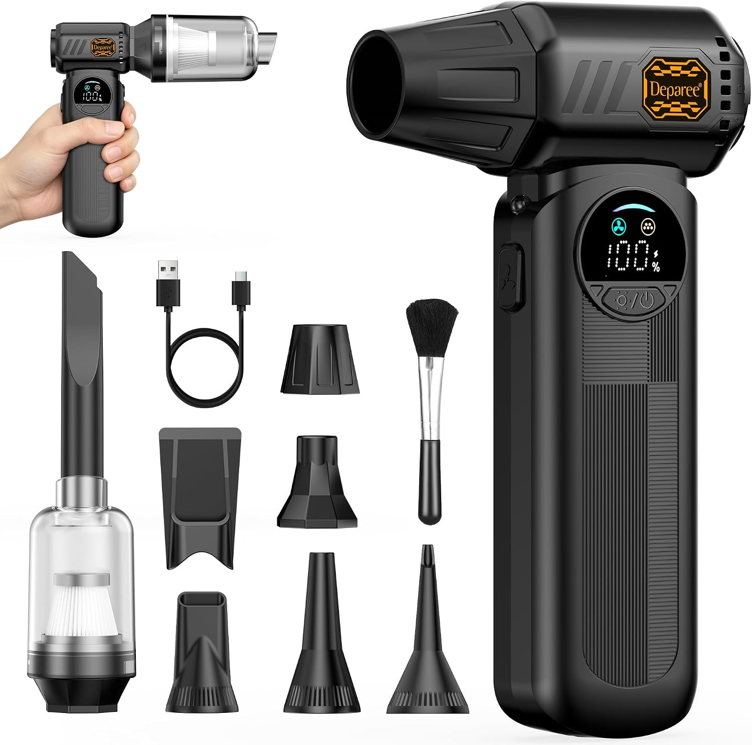 B50 Compressed Air Duster & Vacuum Cleaner, 150,000RPM Turbo Fan with Smart Disp