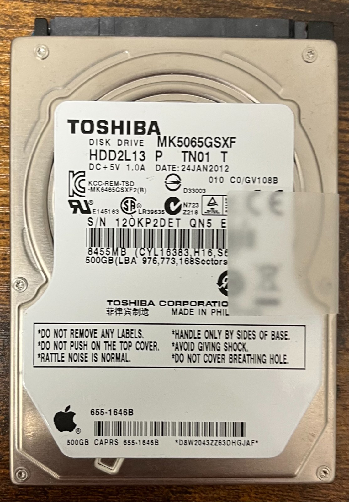 Toshiba MK5065GSXF HDD2L13 P TN01 T 2.5" 500gb 5400RPM Hard Drive