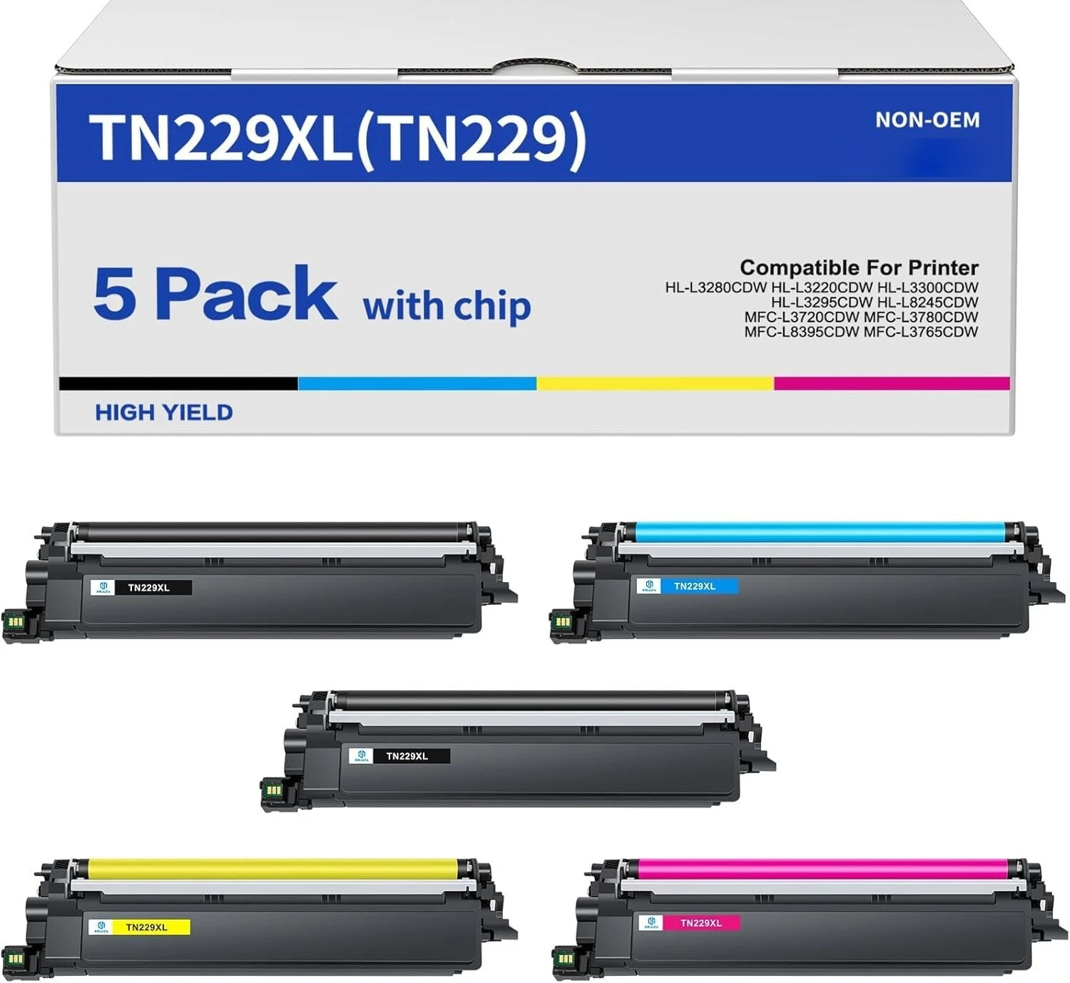5PK TN229XL TN229 Toner Cartridge For Brother HL-L3280CDW MFC-L3780CDW L3720CDW