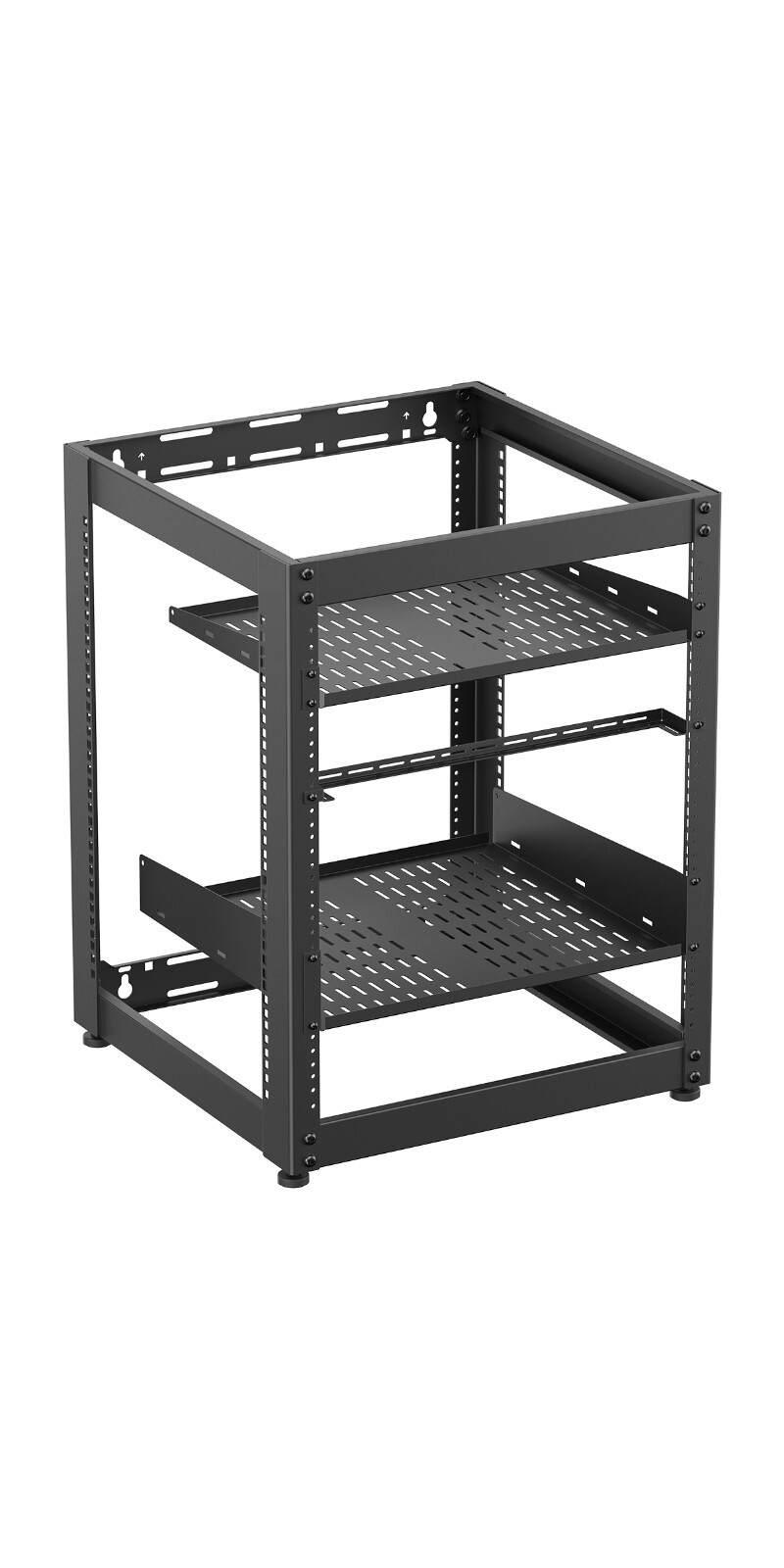 ynVISION.DESIGN 15U AV Open Frame Sever Rack w/ 1U and 2U Shelf | Leveling Feet