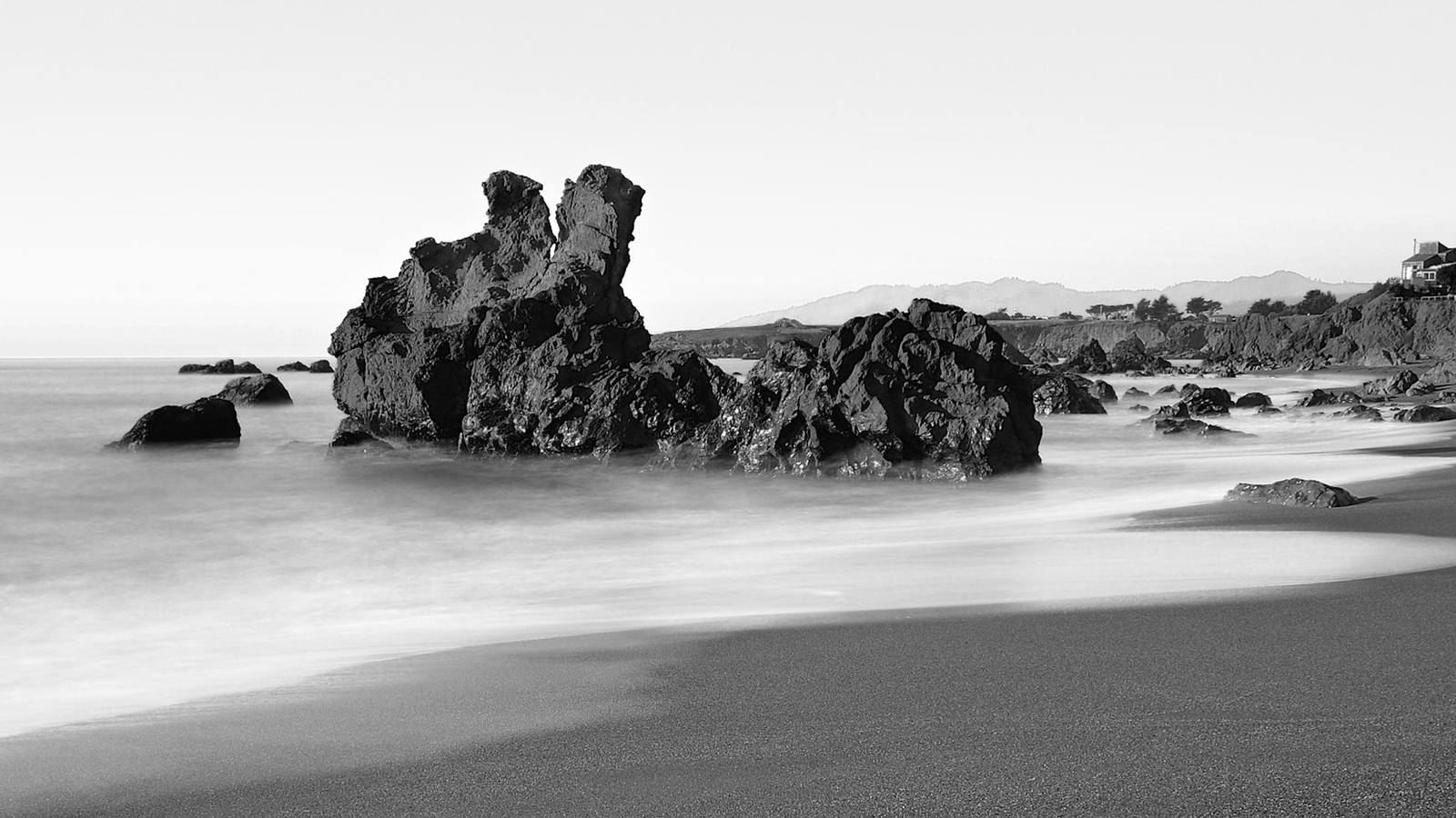Landscape nature sea monochrome beach rocks Custom Gaming Mat Desk
