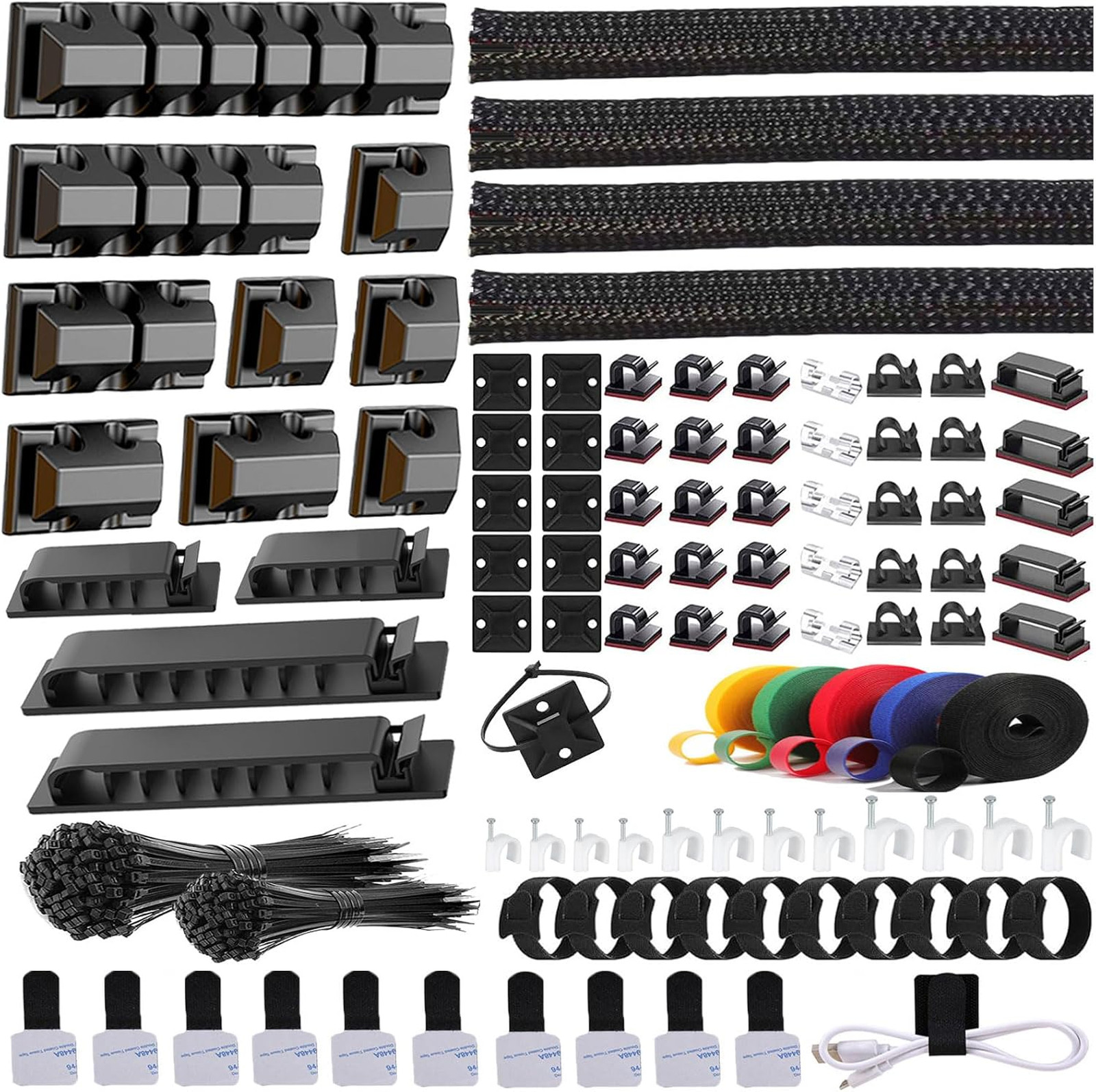 Cable Management Kit 327 Pieces with Sleeves Clips Straps Ties Mounts for