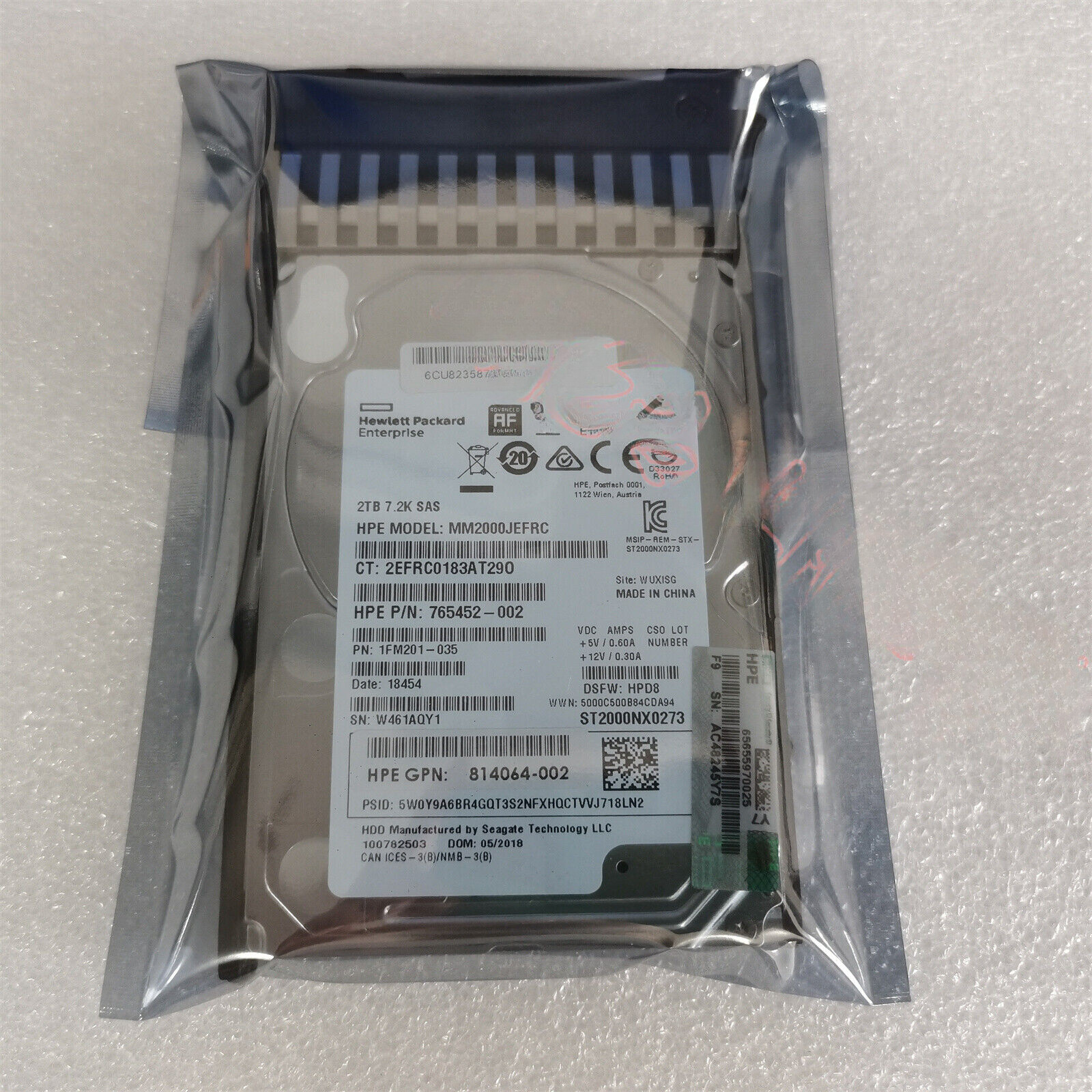 Compatible HP J9F51A 787653-001 HPE MSA 2TB 12G SAS 7.2K SFF 2.5" 512e HDD 