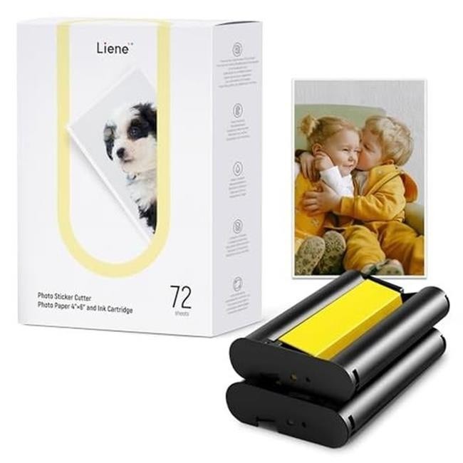 Liene SD42B-WW1 72 Sheets Photo Paper 4x6 & Ink Cartridge for Pixcut S1 - White