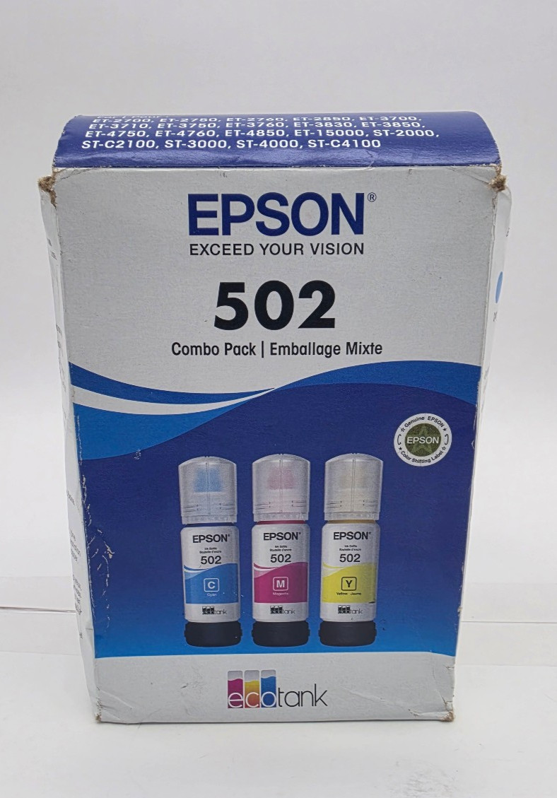 Epson 502 Combo Pack Ink: Cyan Magenta Yellow Exp 11/2026