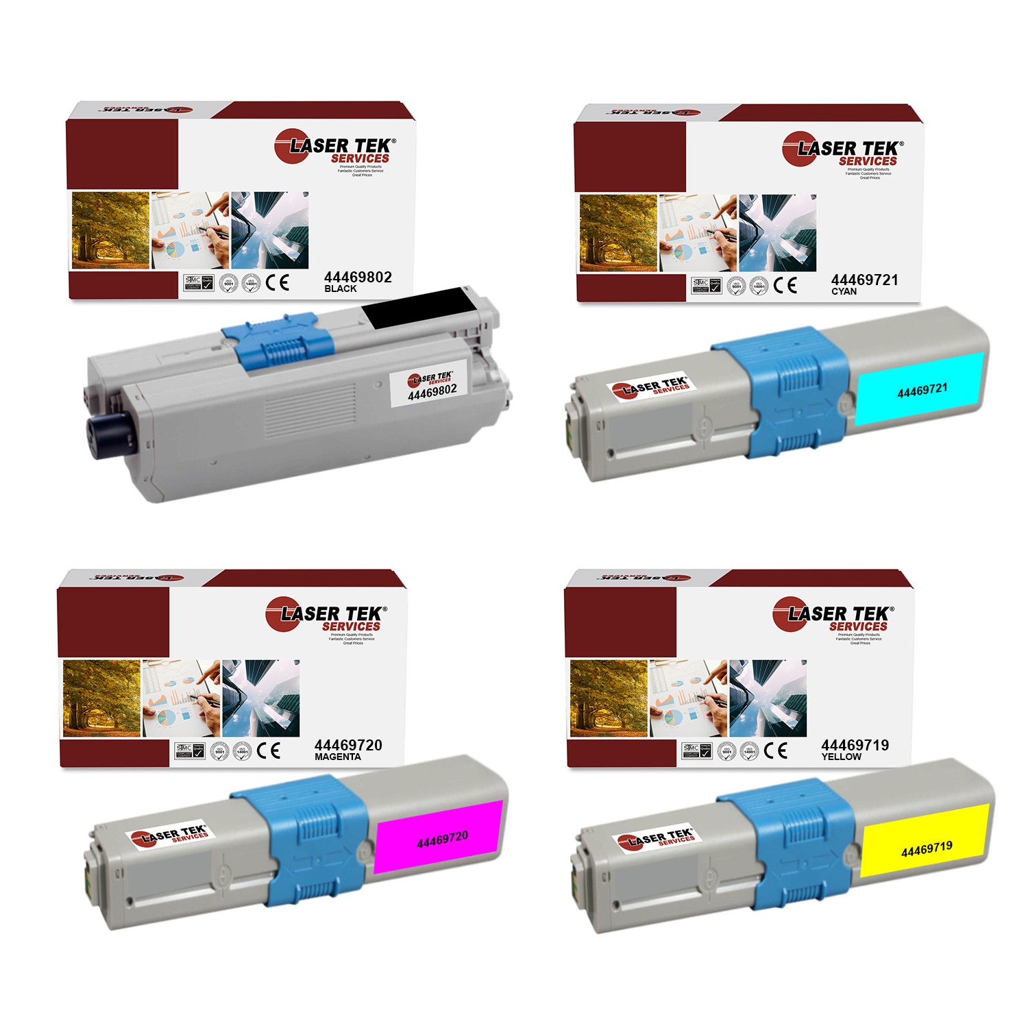 4Pk LTS C530 BCMY HY Compatible for Okidata C510DN C530DN Toner Cartridge