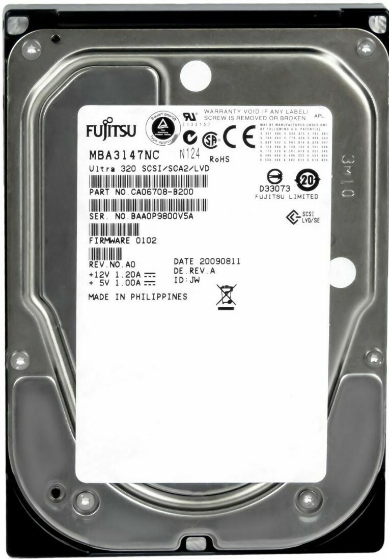 HARD DRIVE FUJITSU MBA3147NC 147GB 15000RPM SCSI 80-PIN 16MB CACHE 3.5'' inch