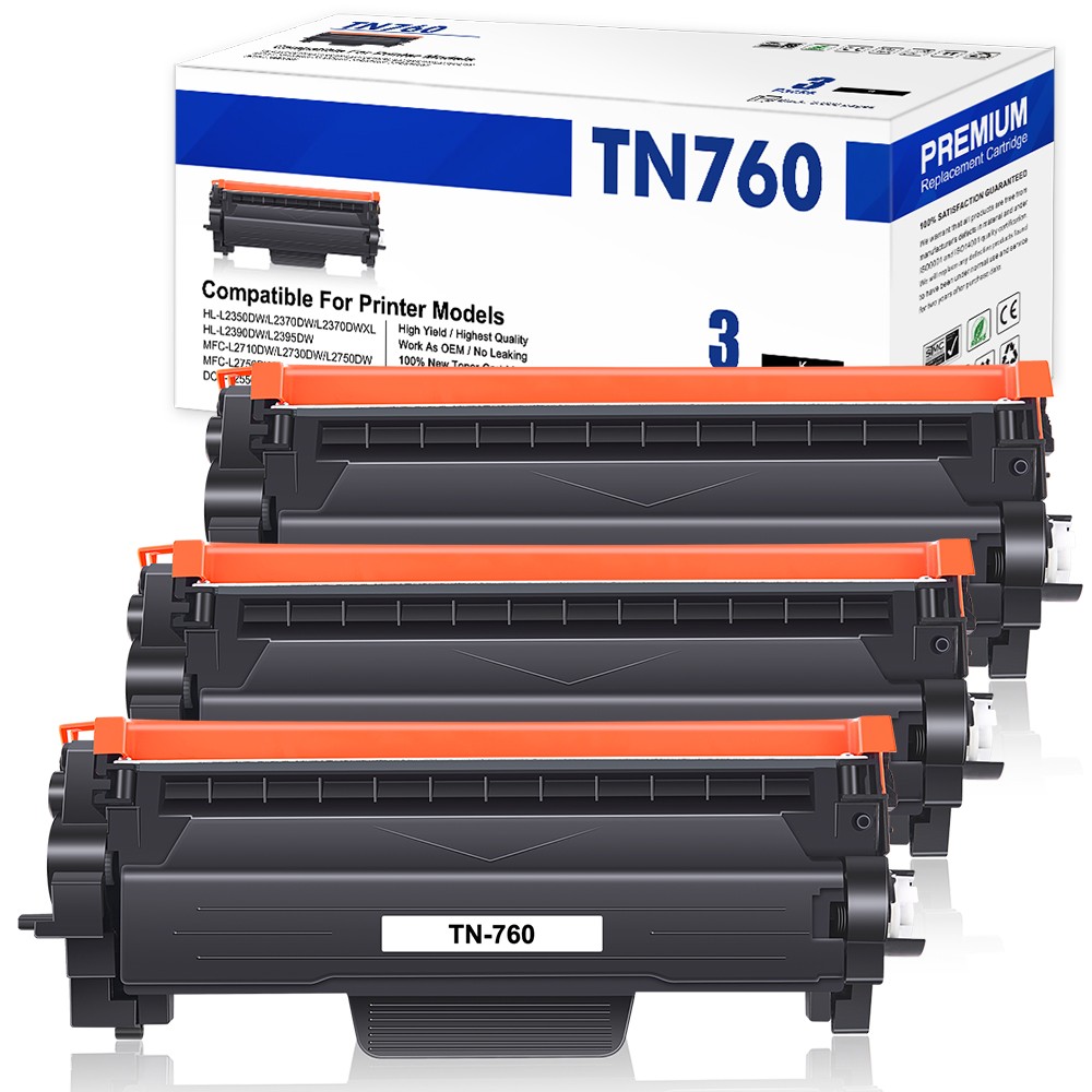 3x Toner (with Chip) for Brother TN760 TN730 DCP-L2550DW HL-L2370DW L2390DW