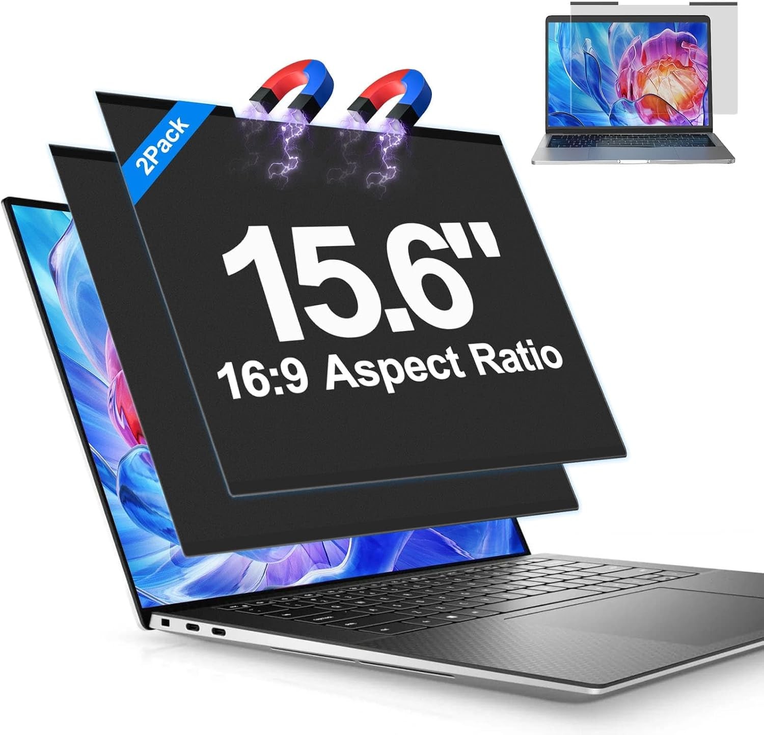 2Pack Magnetic Laptop Privacy Screen Filter 15.6 inch Anti-Glare Protector