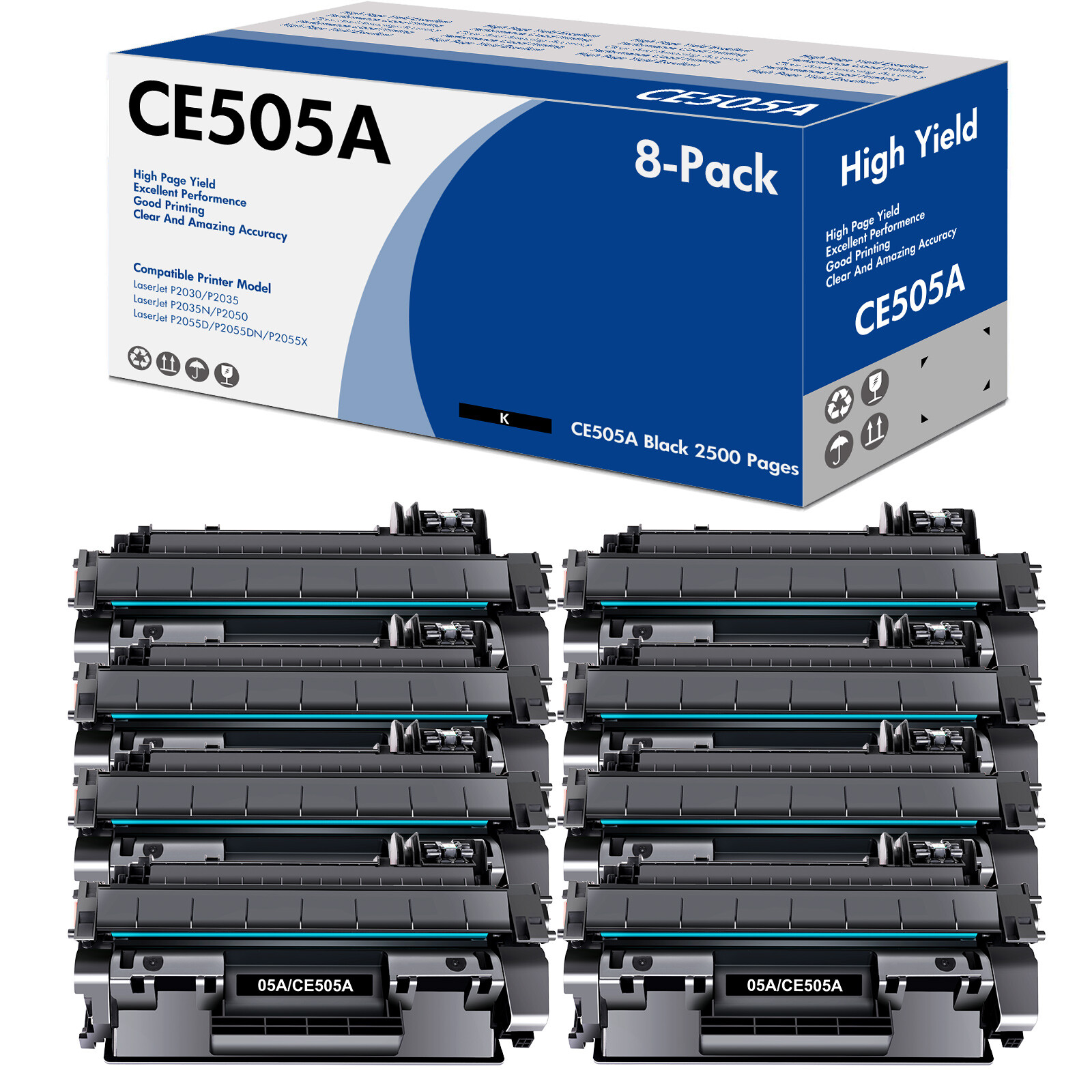High Quality 05A CE505A Toner for HP LaserJet P2055dn P2035 P2035n Printer - 8PK