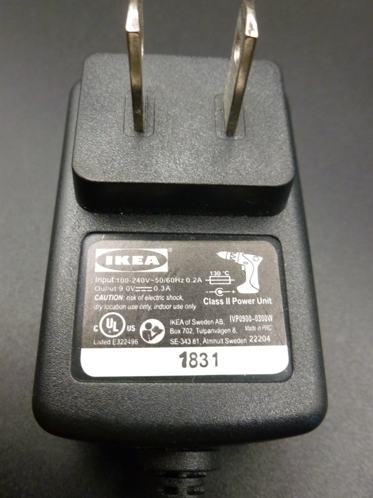 Ikea IVP0900-0300W Power Supply Input 100-240V 50/60Hz 0.2A | Output 9.0V 0.3A