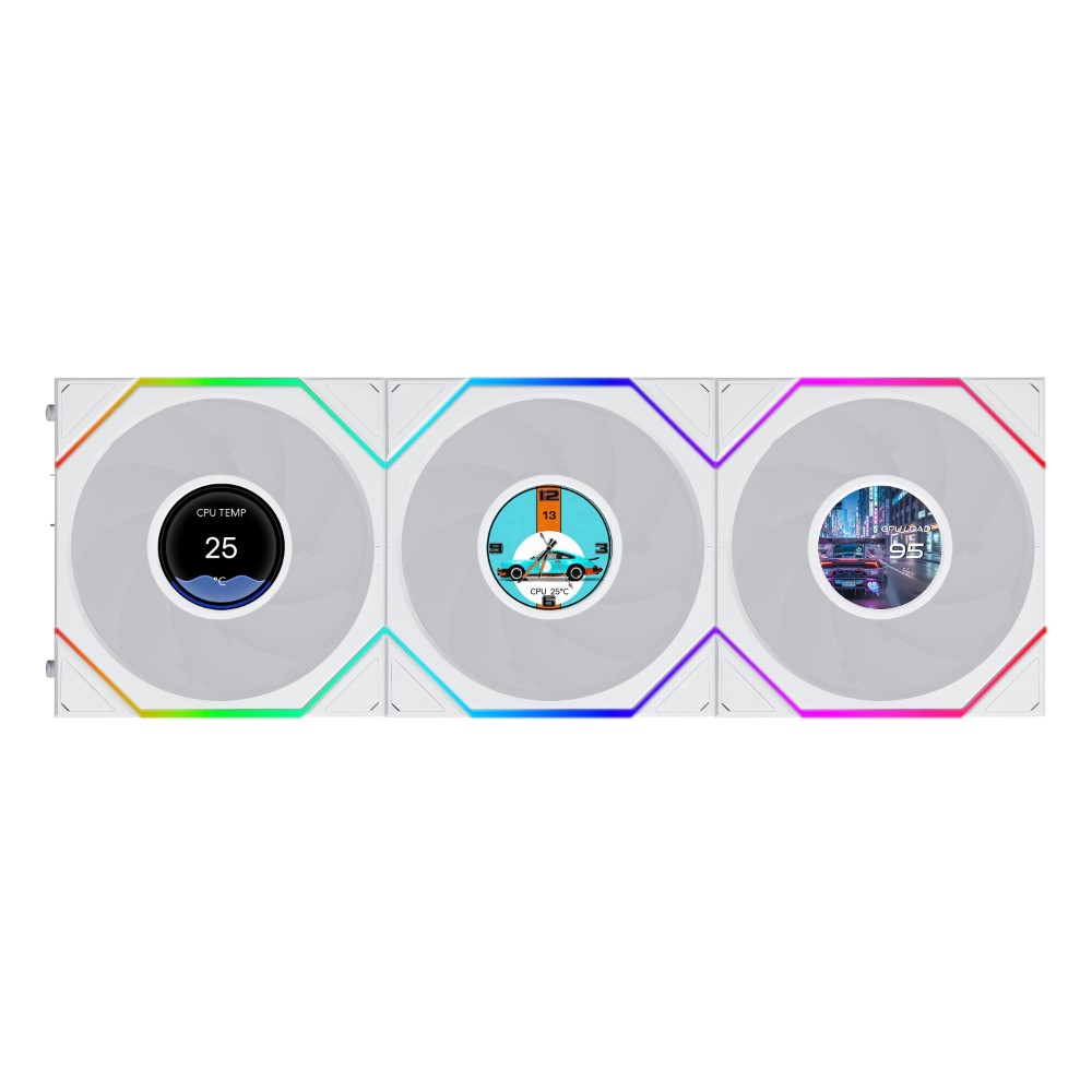 Lian Li UNI FAN TL LCD Flex 120mm Normal Blade ARGB Fan 3 Pack White 12TLLCD1F3W