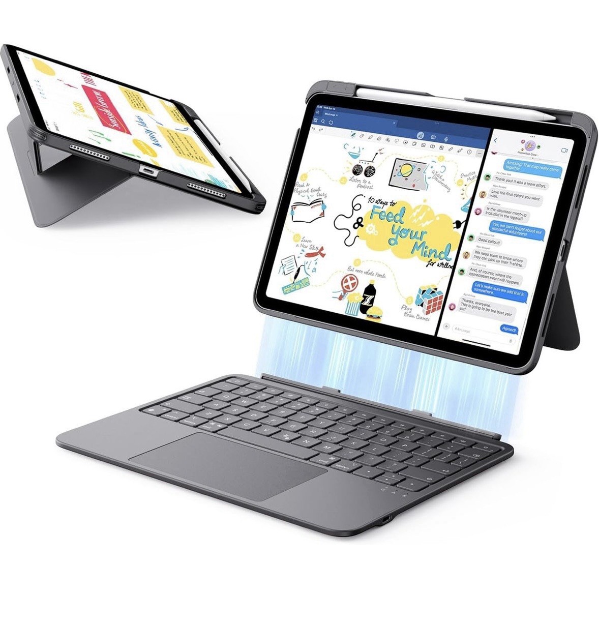 ESR Flex Keyboard Case iPad A16 11th 10th Gen 10.9" Trackpad Dark Gray