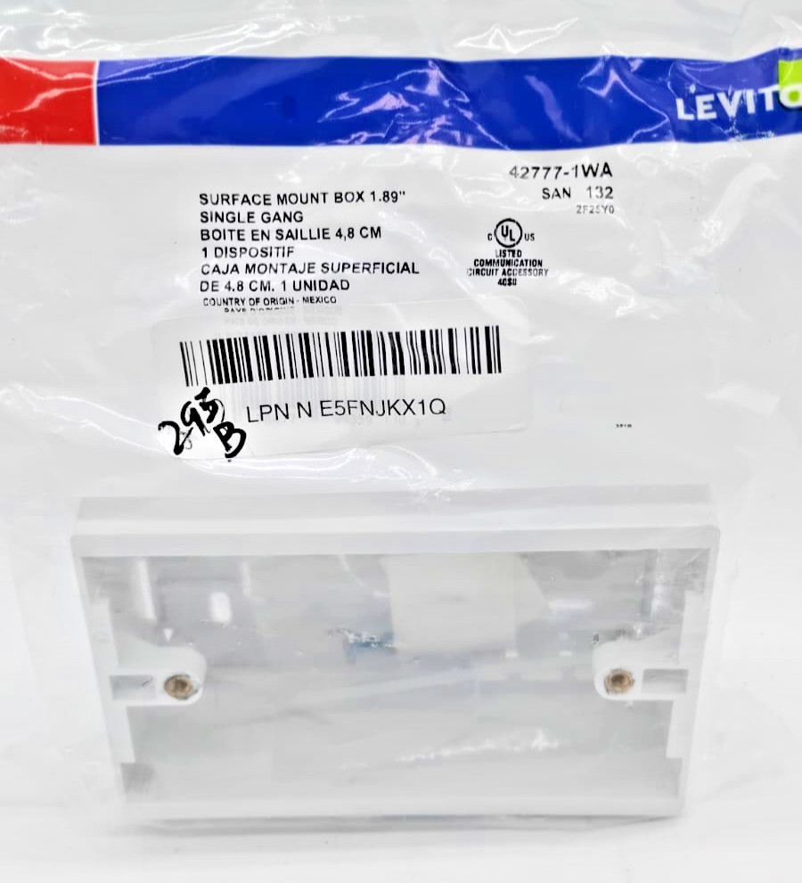 Leviton Surface Mount Backbox Single Gang 1.89" 42777-1WA White Plastic