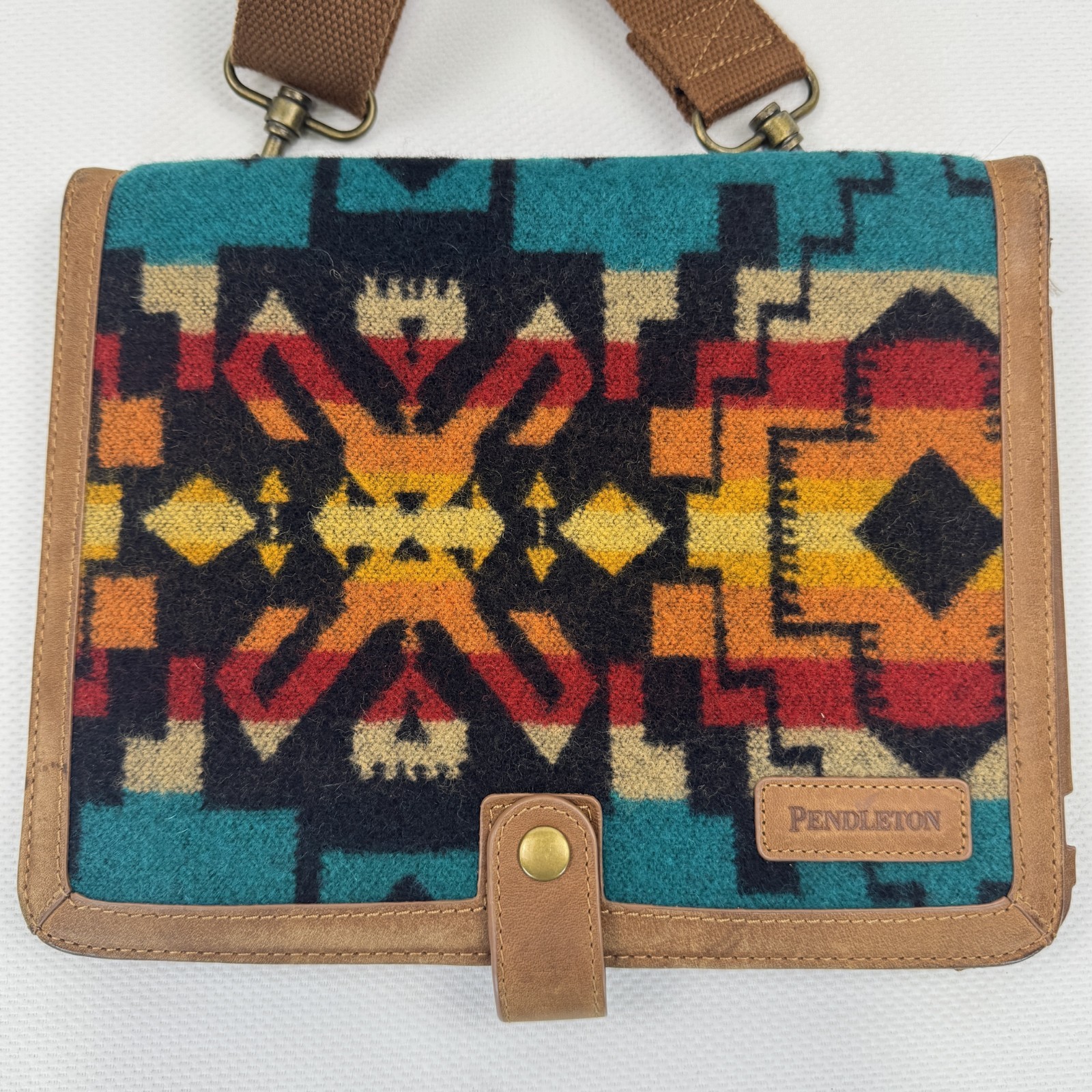 Pendleton Tablet Cover Aztec Wool Leather Adjustable Detachable Crossbody Strap