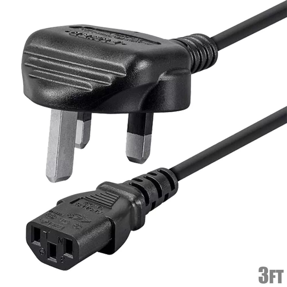 3FT England Standard Power Cord Cable BS 1363 (UK) to IEC 60320 C13 18AWG Gauge