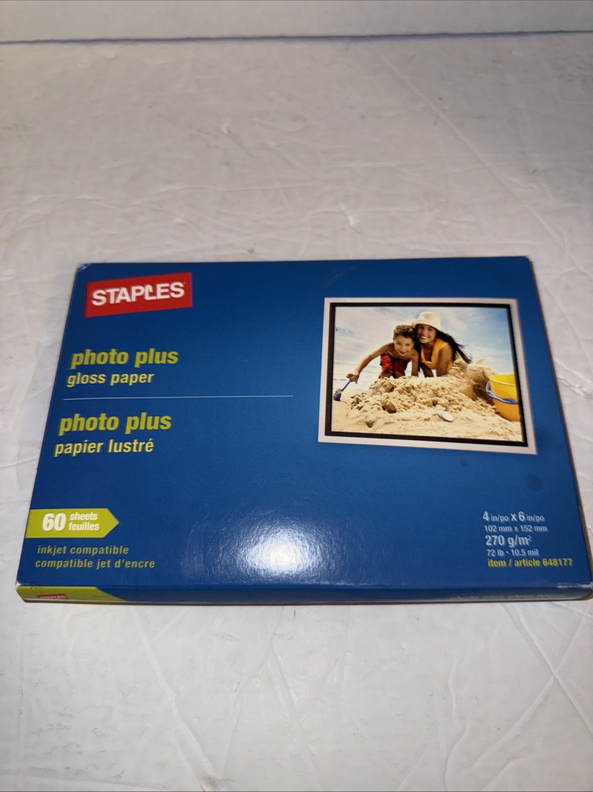 Staples Inkjet Photo Plus Gloss Paper 60 Sheets 4" x 6", 72 lb. 10.5 mil #648177