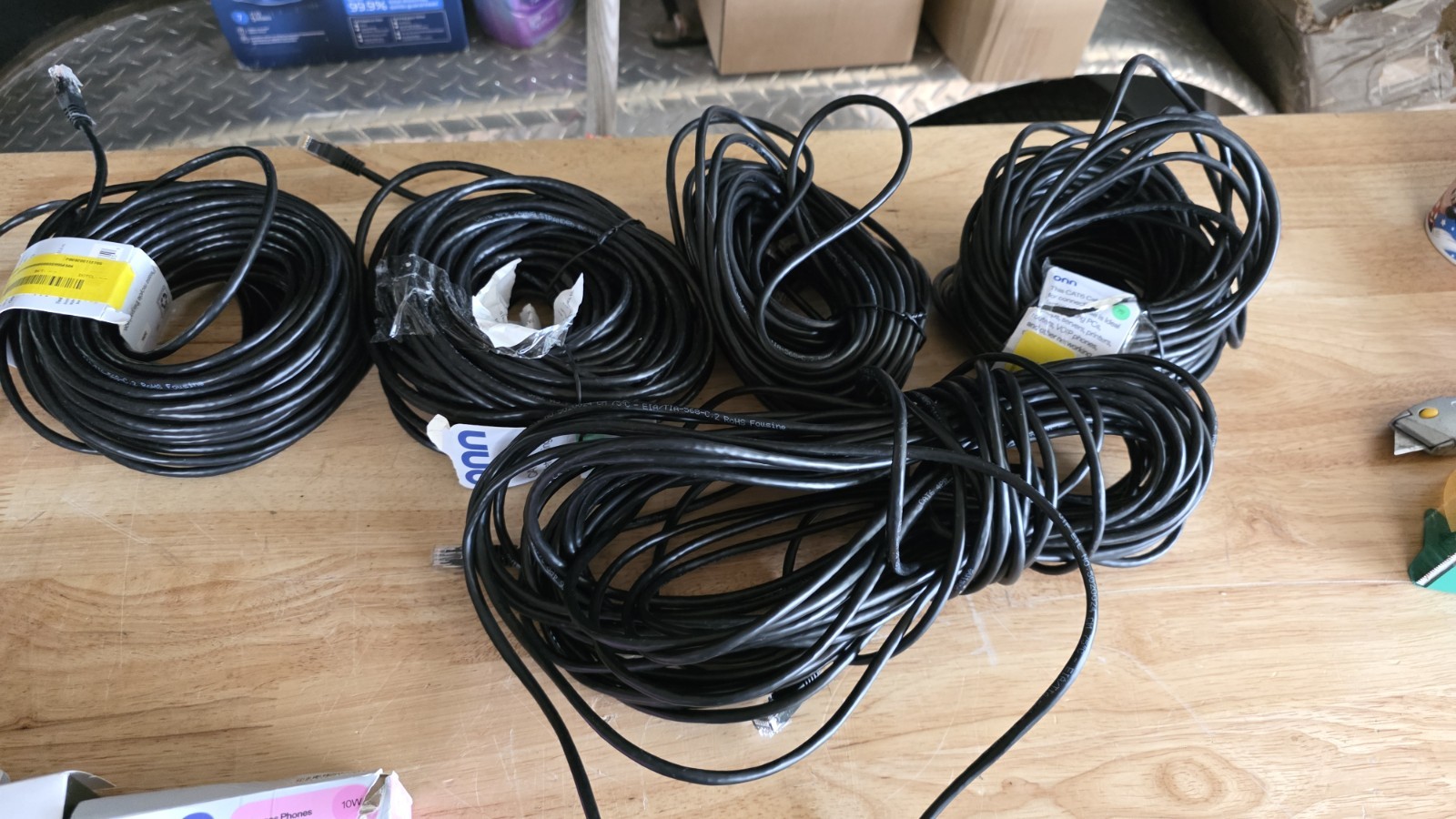5 pack  onn CAT6 RJ-45 to RJ-45 Ethernet Network Cable 75 ft Black Round