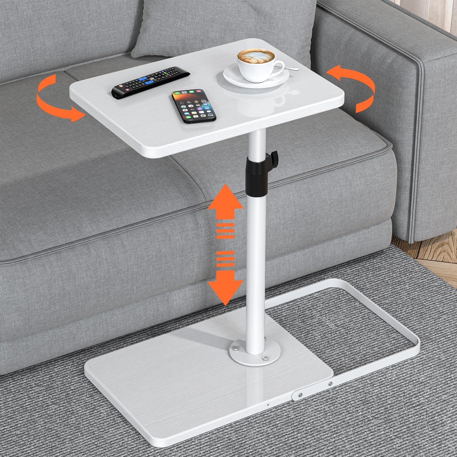 TV Tray Table for Couch - Adjustable Height, 360° Swivel Panel, Stable Metal Bas