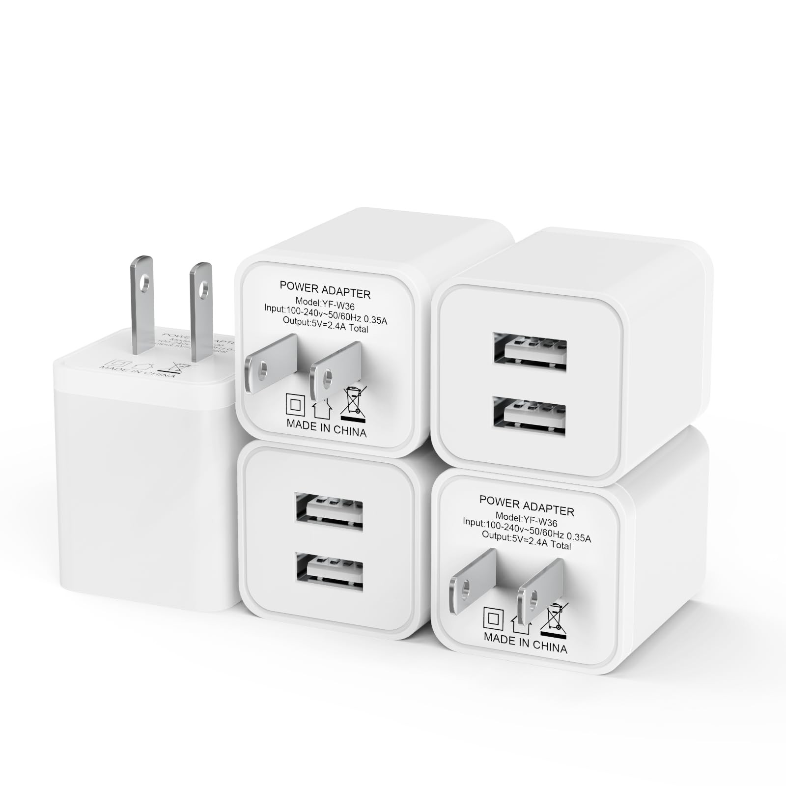 5Pack USB Wall Charger 2.4A Dual USB Port Cube Power Plug Adapter | Fast Phone C